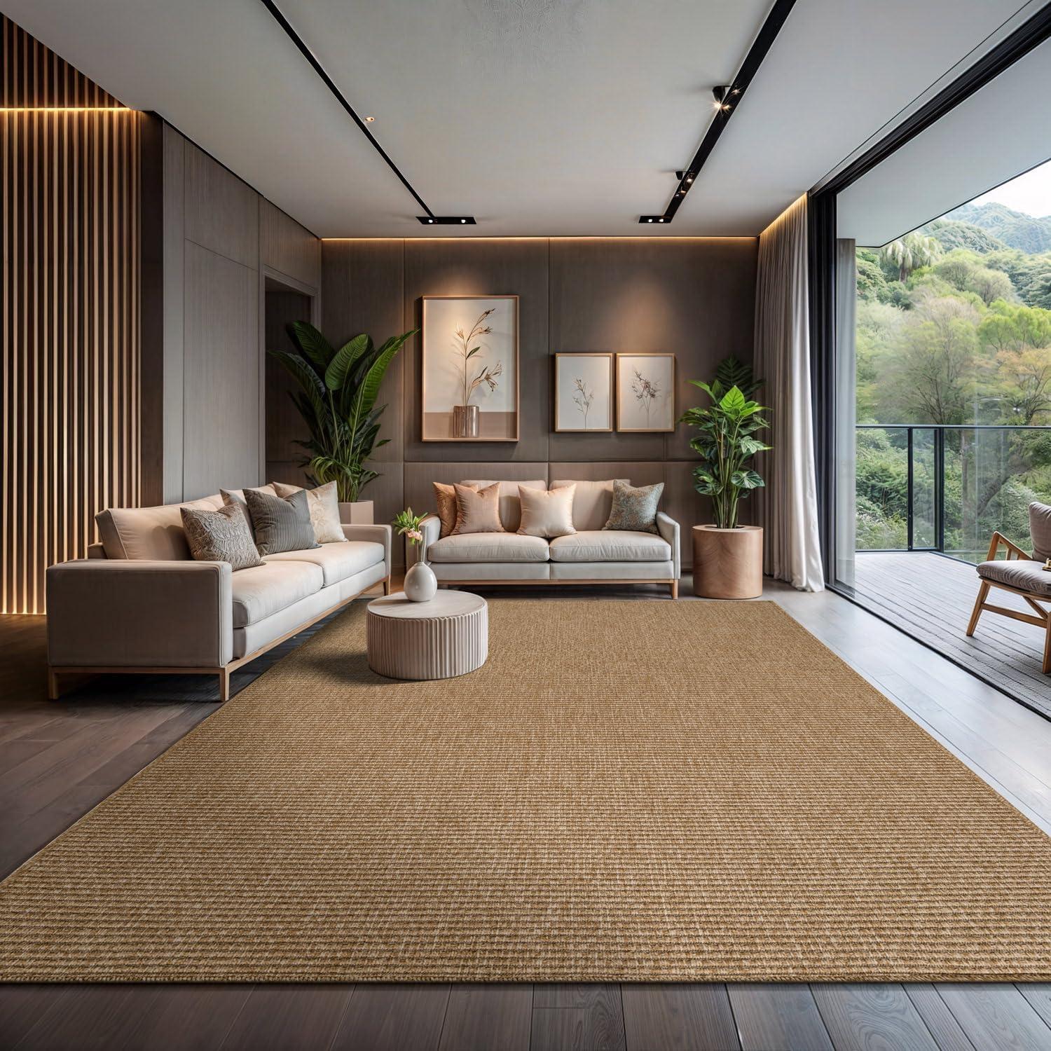image:imageCAMILSON Easy Jute Rug 5x7 Indoor Outdoor Natural Color Fiber Area Rugs for Living Room Patio and Kitchen Rug Herringbone Seagrass Woven Design EasyCleaning Washable Outside Carpet Alfombras 5 x 7BasketweaveNatural