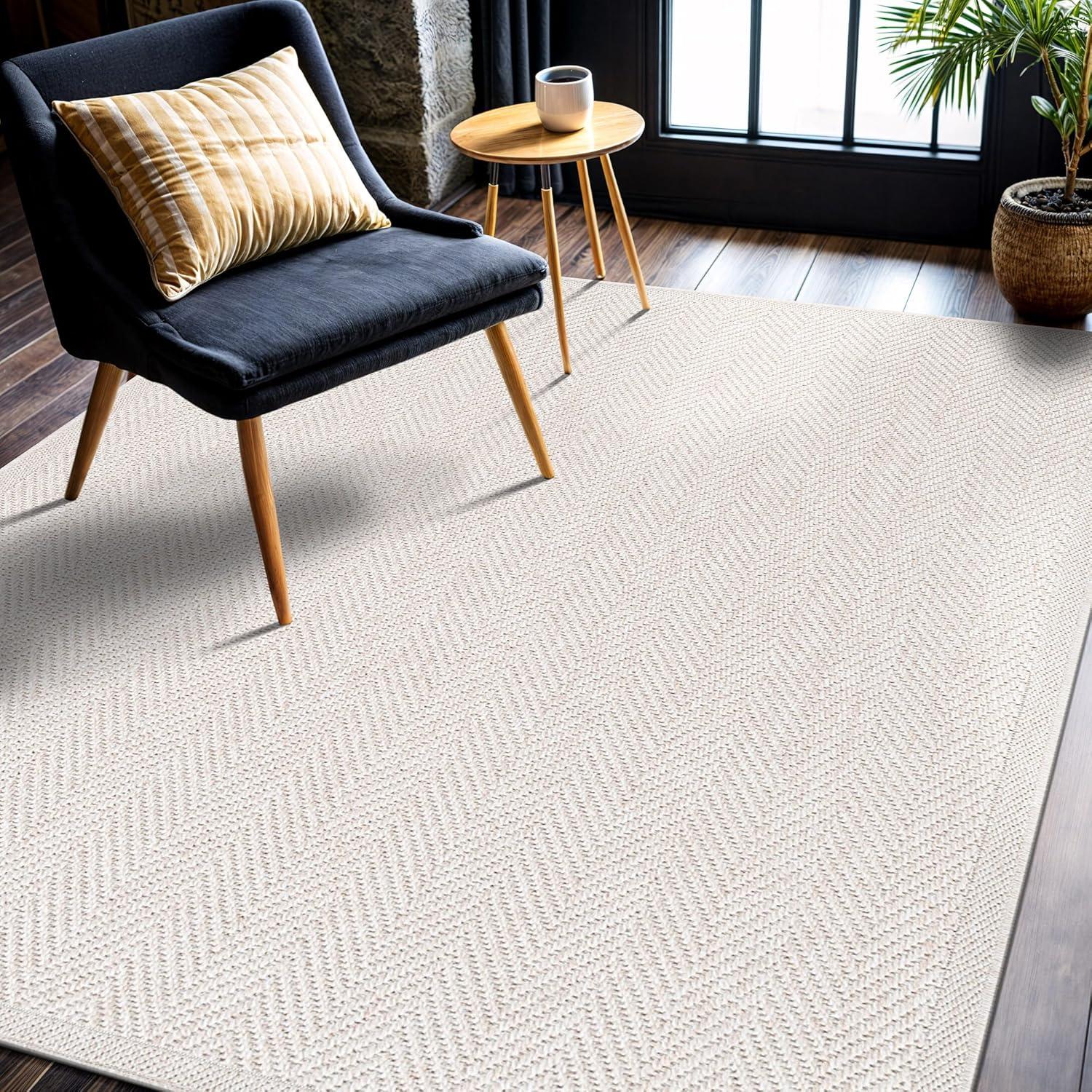 image:imageCAMILSON Easy Jute Rug 5x7 Indoor Outdoor Natural Color Fiber Area Rugs for Living Room Patio and Kitchen Rug Herringbone Seagrass Woven Design EasyCleaning Washable Outside Carpet Alfombras 5 x 7HerringboneBone