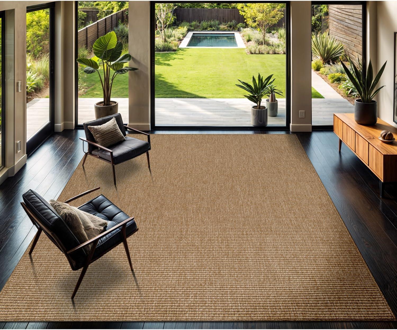 image:imageCAMILSON Easy Jute Rug 5x7 Indoor Outdoor Natural Color Fiber Area Rugs for Living Room Patio and Kitchen Rug Herringbone Seagrass Woven Design EasyCleaning Washable Outside Carpet Alfombras 5 x 7BasketweaveNatural
