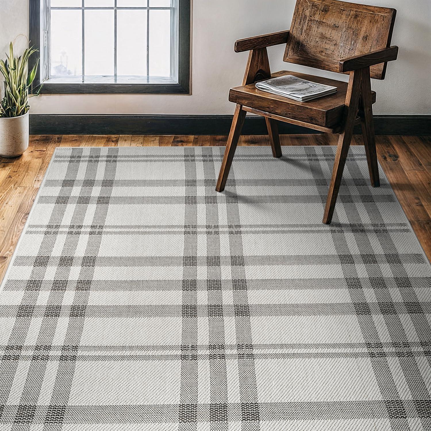 image:imageCAMILSON Easy Jute Rug 5x7 Indoor Outdoor Natural Color Fiber Area Rugs for Living Room Patio and Kitchen Rug Herringbone Seagrass Woven Design EasyCleaning Washable Outside Carpet Alfombras 5 x 7BoxBoneblack