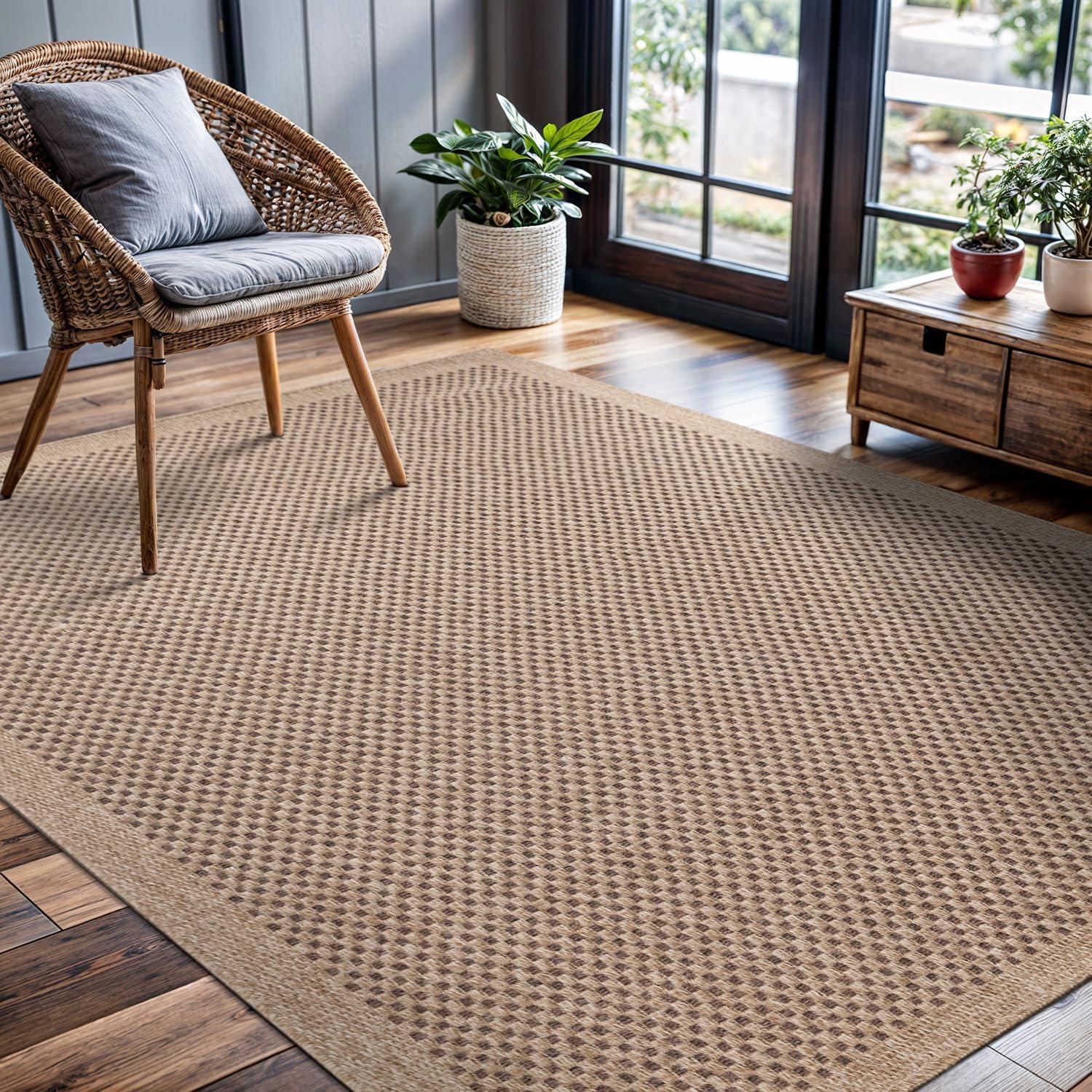 image:imageCAMILSON Easy Jute Rug 5x7 Indoor Outdoor Natural Color Fiber Area Rugs for Living Room Patio and Kitchen Rug Herringbone Seagrass Woven Design EasyCleaning Washable Outside Carpet Alfombras 5 x 7CheckeredNatural
