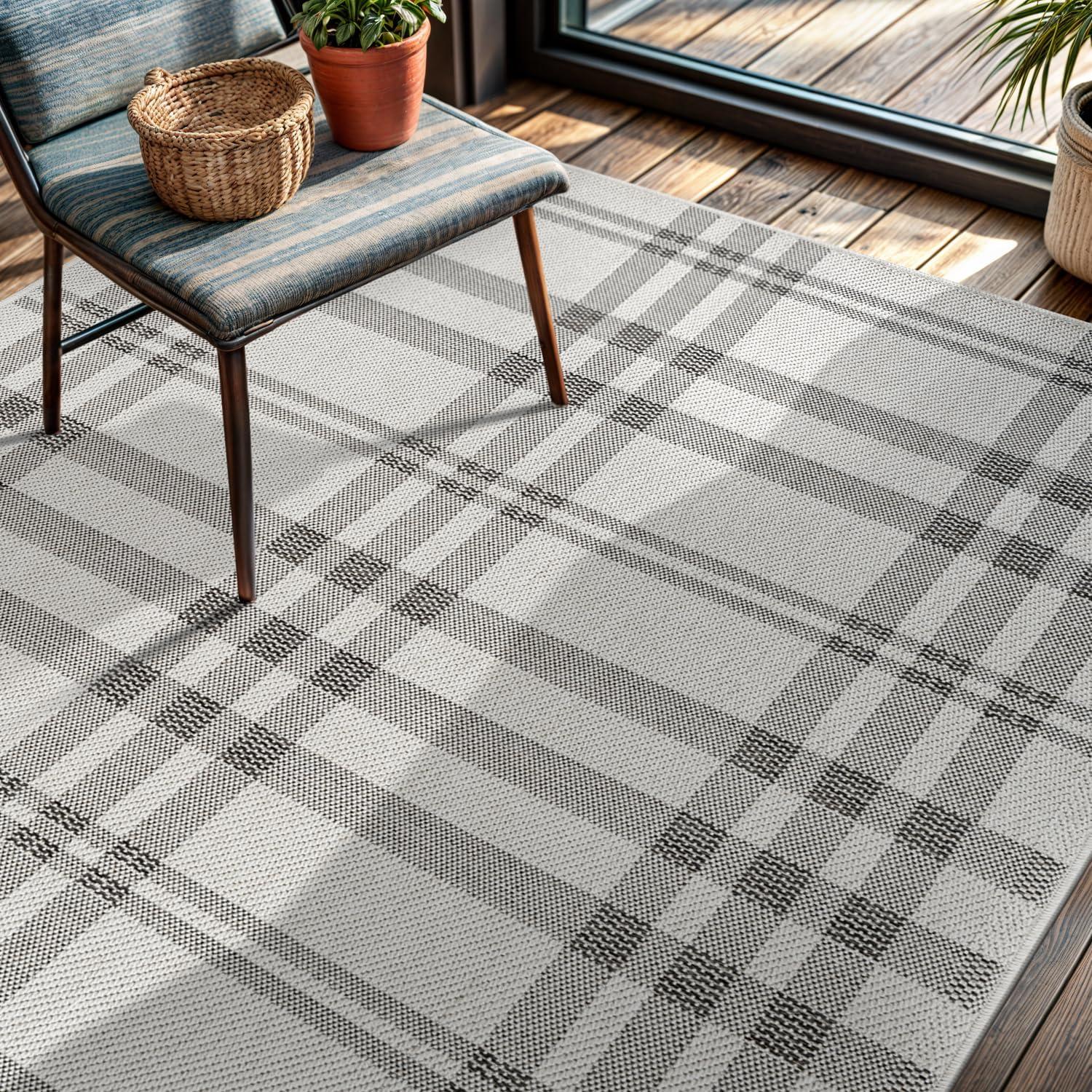 image:imageCAMILSON Easy Jute Rug 5x7 Indoor Outdoor Natural Color Fiber Area Rugs for Living Room Patio and Kitchen Rug Herringbone Seagrass Woven Design EasyCleaning Washable Outside Carpet Alfombras 5 x 7BoxBoneblack