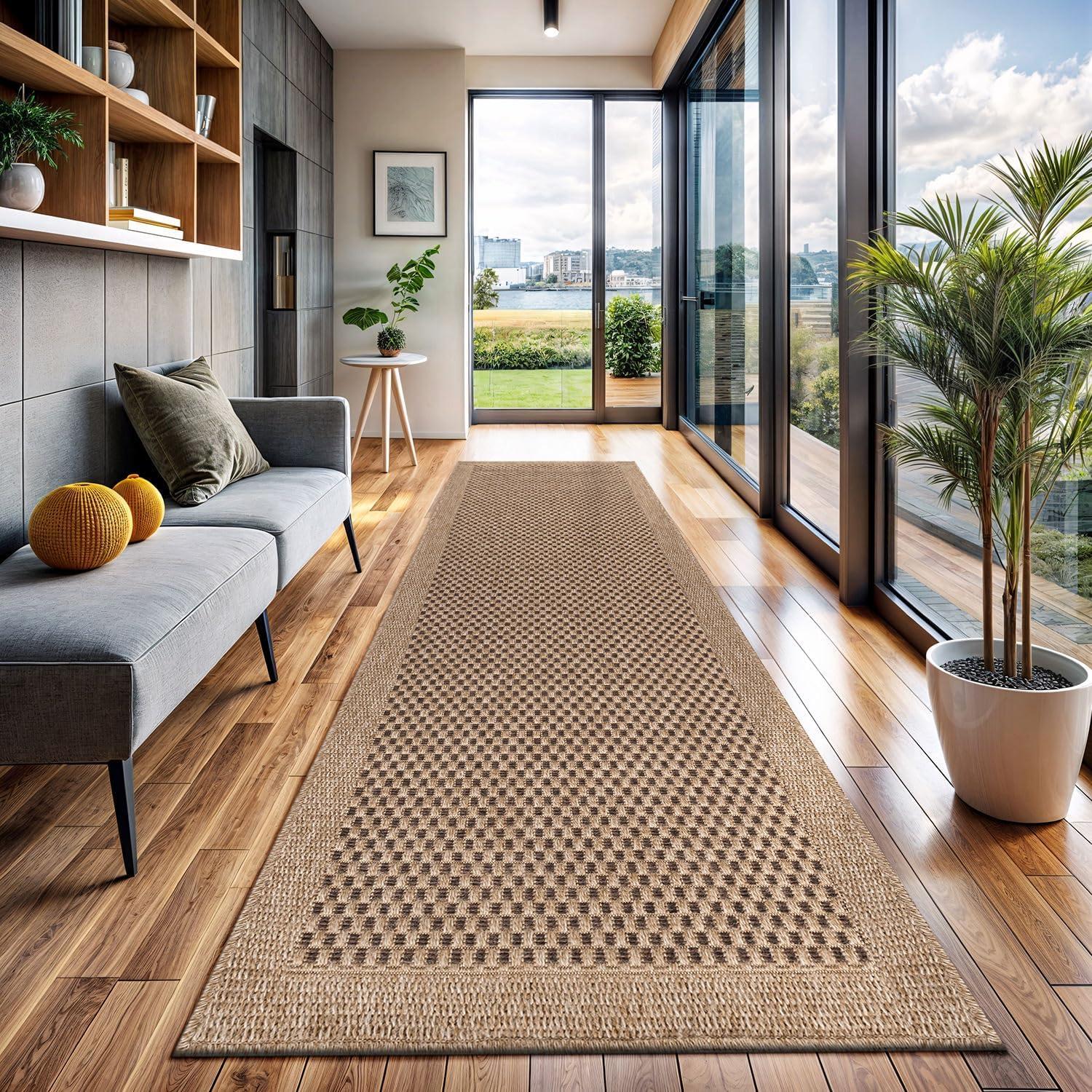 image:imageCAMILSON Easy Jute Rug 5x7 Indoor Outdoor Natural Color Fiber Area Rugs for Living Room Patio and Kitchen Rug Herringbone Seagrass Woven Design EasyCleaning Washable Outside Carpet Alfombras 5 x 7CheckeredNatural