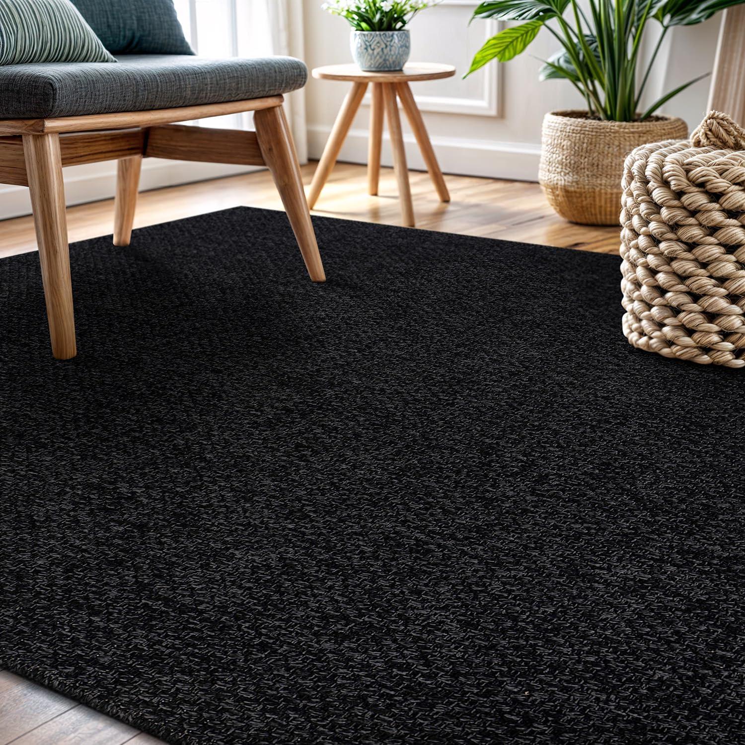 image:imageCAMILSON Easy Jute Rug 5x7 Indoor Outdoor Natural Color Fiber Area Rugs for Living Room Patio and Kitchen Rug Herringbone Seagrass Woven Design EasyCleaning Washable Outside Carpet Alfombras 5 x 7BasketweaveAnthracite