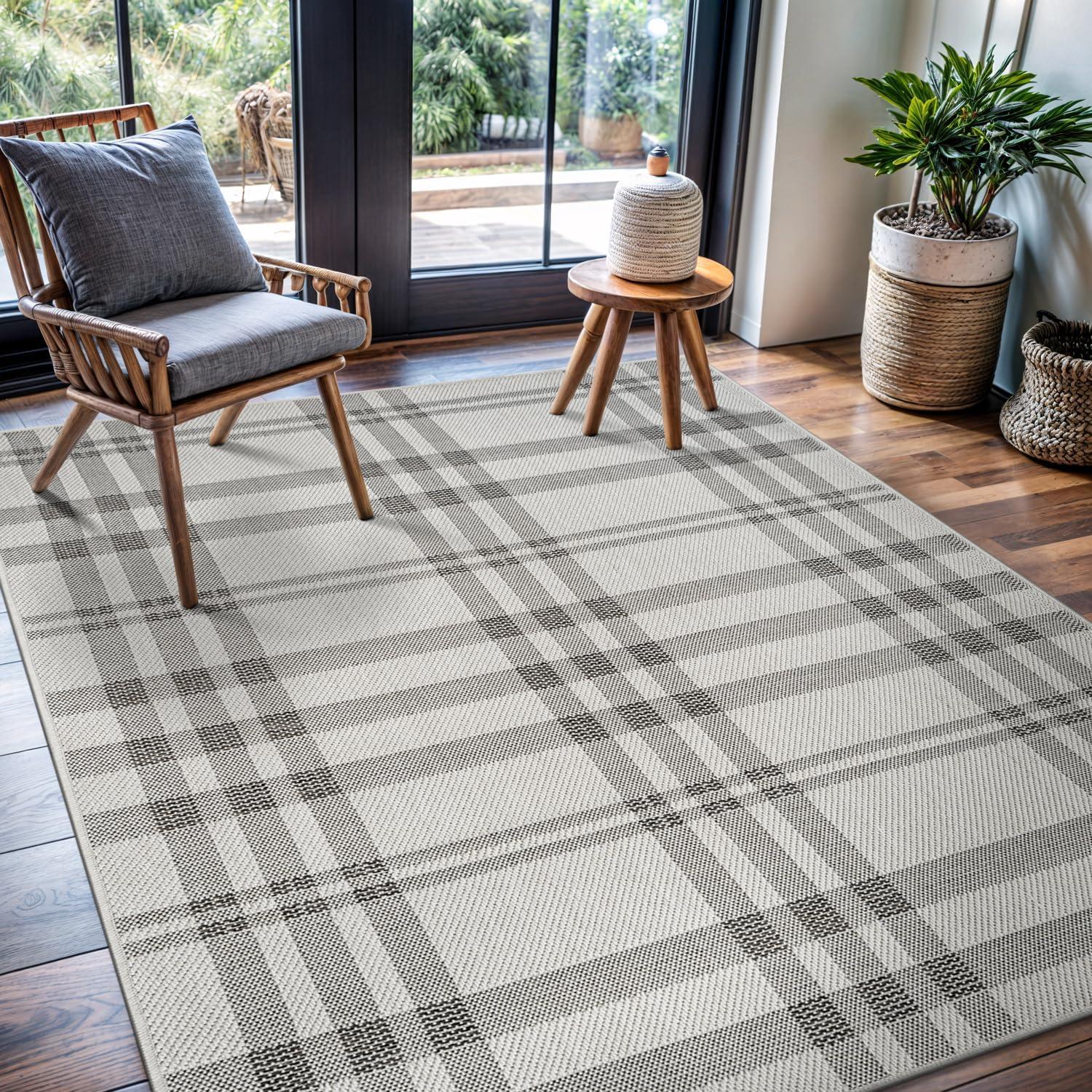 image:imageCAMILSON Easy Jute Rug 5x7 Indoor Outdoor Natural Color Fiber Area Rugs for Living Room Patio and Kitchen Rug Herringbone Seagrass Woven Design EasyCleaning Washable Outside Carpet Alfombras 5 x 7BoxBoneblack