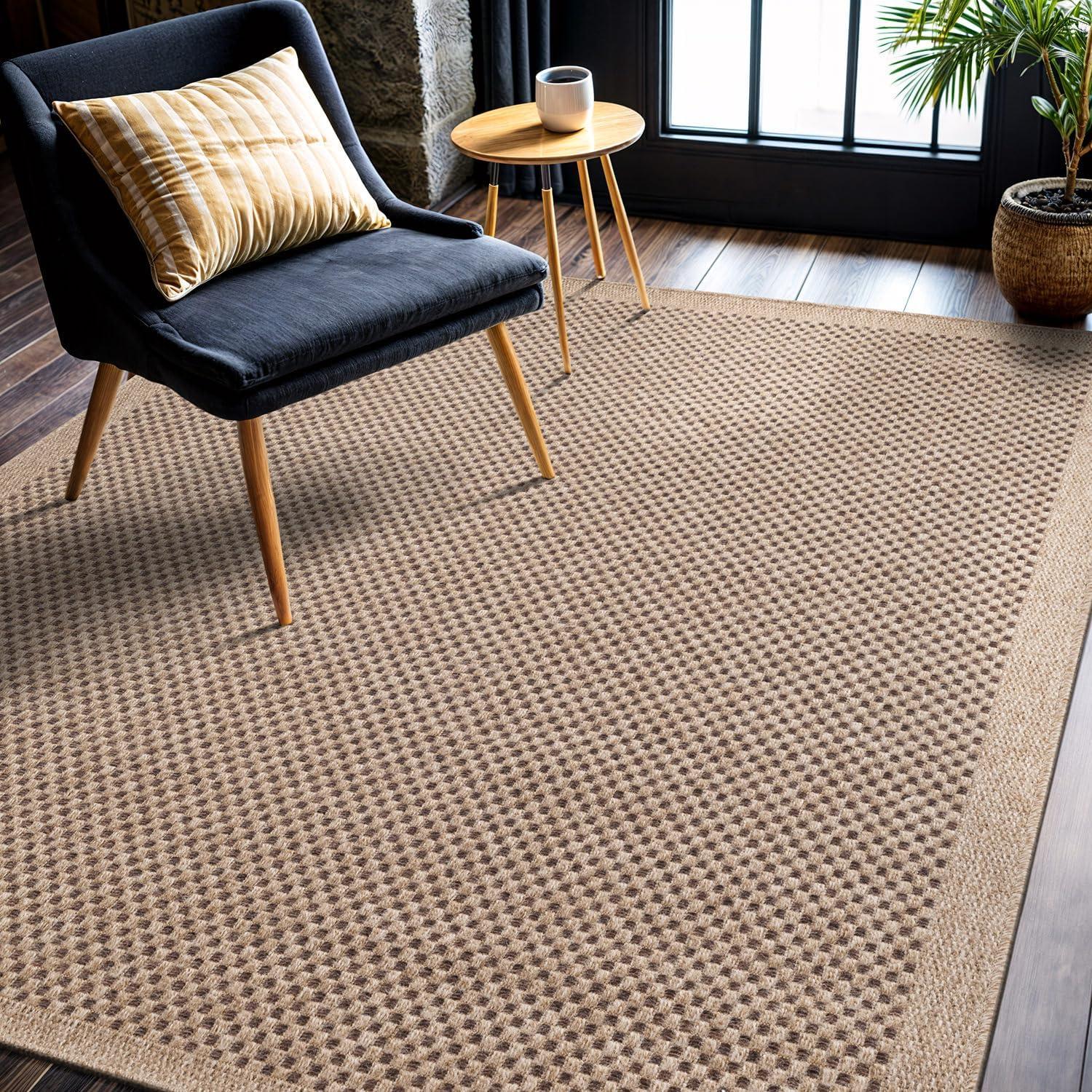 image:imageCAMILSON Easy Jute Rug 5x7 Indoor Outdoor Natural Color Fiber Area Rugs for Living Room Patio and Kitchen Rug Herringbone Seagrass Woven Design EasyCleaning Washable Outside Carpet Alfombras 5 x 7CheckeredNatural