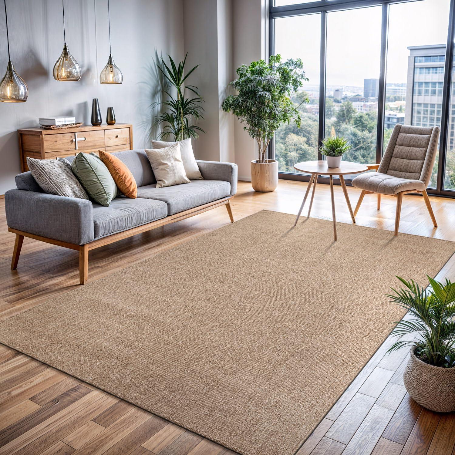 image:imageCAMILSON Easy Jute Rug 5x7 Indoor Outdoor Natural Color Fiber Area Rugs for Living Room Patio and Kitchen Rug Herringbone Seagrass Woven Design EasyCleaning Washable Outside Carpet Alfombras 5 x 7GranulatedNatural
