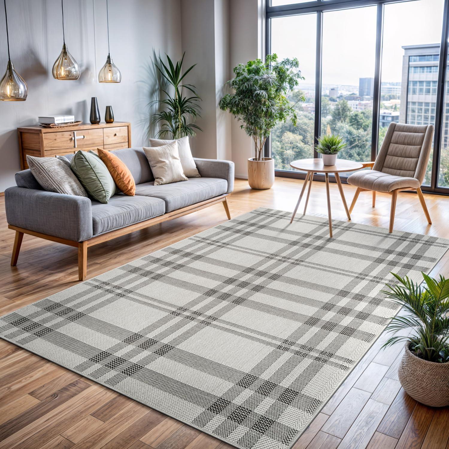 image:imageCAMILSON Easy Jute Rug 5x7 Indoor Outdoor Natural Color Fiber Area Rugs for Living Room Patio and Kitchen Rug Herringbone Seagrass Woven Design EasyCleaning Washable Outside Carpet Alfombras 5 x 7BoxBoneblack