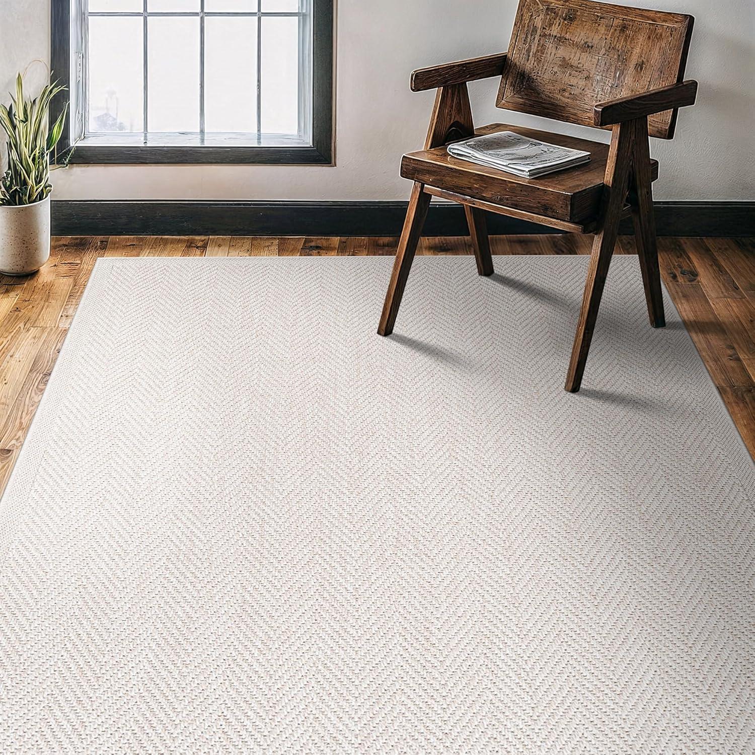 image:imageCAMILSON Easy Jute Rug 5x7 Indoor Outdoor Natural Color Fiber Area Rugs for Living Room Patio and Kitchen Rug Herringbone Seagrass Woven Design EasyCleaning Washable Outside Carpet Alfombras 5 x 7HerringboneBone