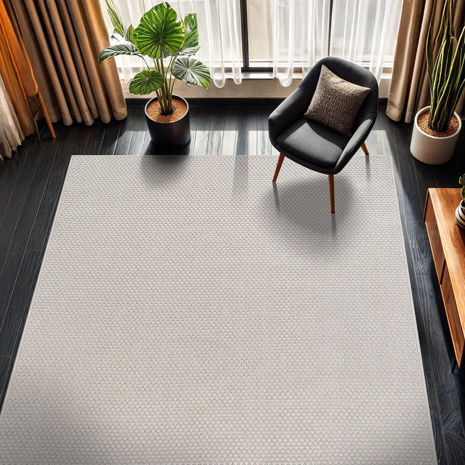 image:imageCAMILSON Easy Jute Rug 5x7 Indoor Outdoor Natural Color Fiber Area Rugs for Living Room Patio and Kitchen Rug Herringbone Seagrass Woven Design EasyCleaning Washable Outside Carpet Alfombras 5 x 7BasketweaveBone