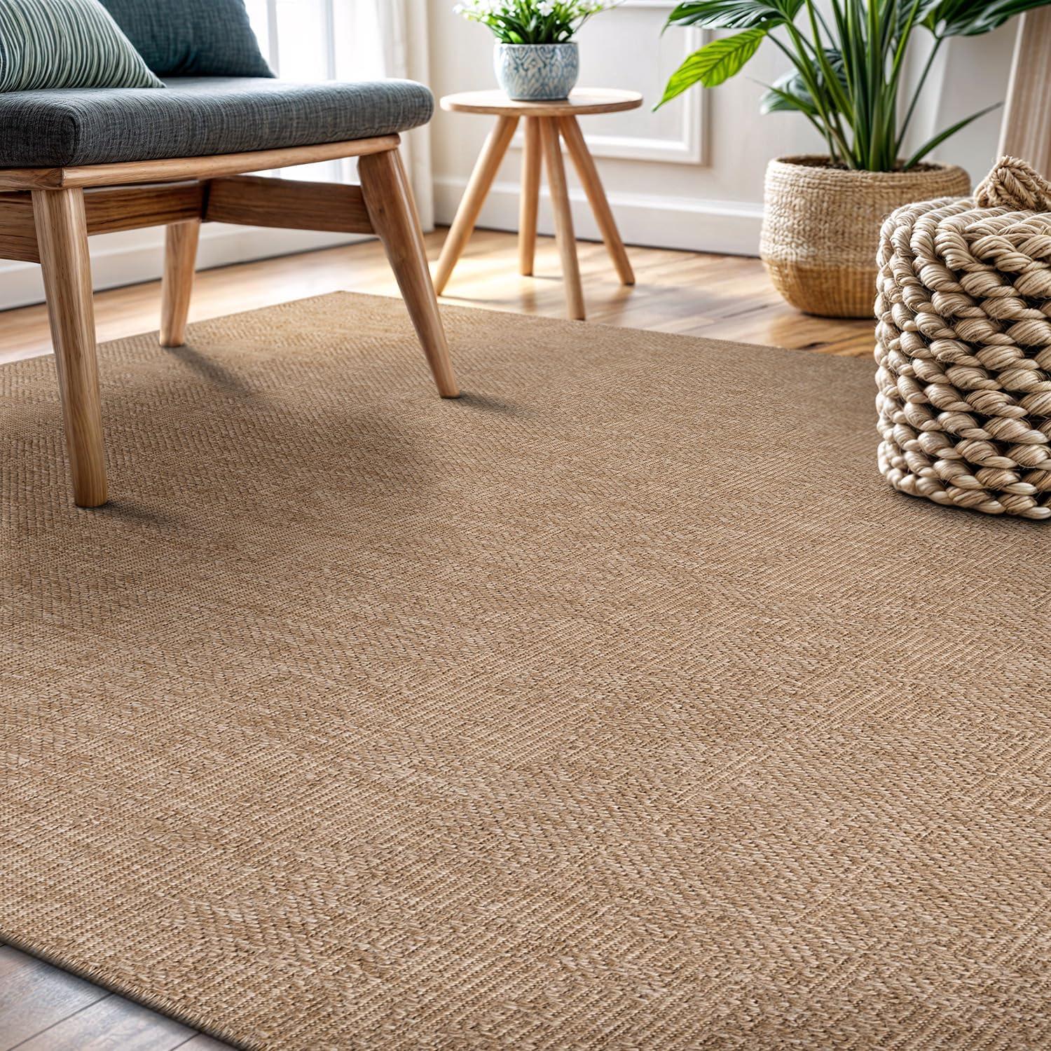 image:imageCAMILSON Easy Jute Rug 5x7 Indoor Outdoor Natural Color Fiber Area Rugs for Living Room Patio and Kitchen Rug Herringbone Seagrass Woven Design EasyCleaning Washable Outside Carpet Alfombras 5 x 7GranulatedNatural