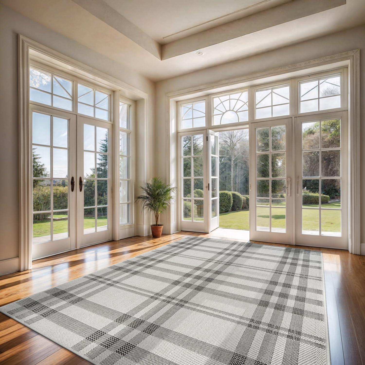 image:imageCAMILSON Easy Jute Rug 5x7 Indoor Outdoor Natural Color Fiber Area Rugs for Living Room Patio and Kitchen Rug Herringbone Seagrass Woven Design EasyCleaning Washable Outside Carpet Alfombras 5 x 7BoxBoneblack