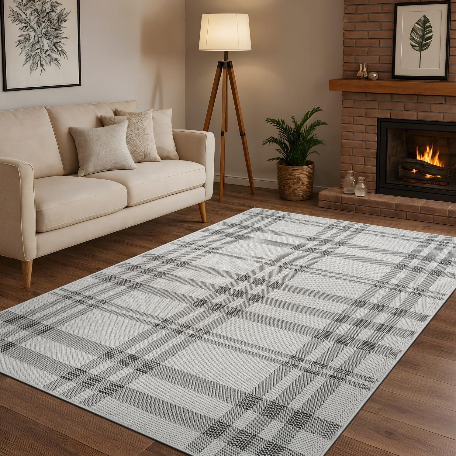image:imageCAMILSON Easy Jute Rug 5x7 Indoor Outdoor Natural Color Fiber Area Rugs for Living Room Patio and Kitchen Rug Herringbone Seagrass Woven Design EasyCleaning Washable Outside Carpet Alfombras 5 x 7BoxBoneblack