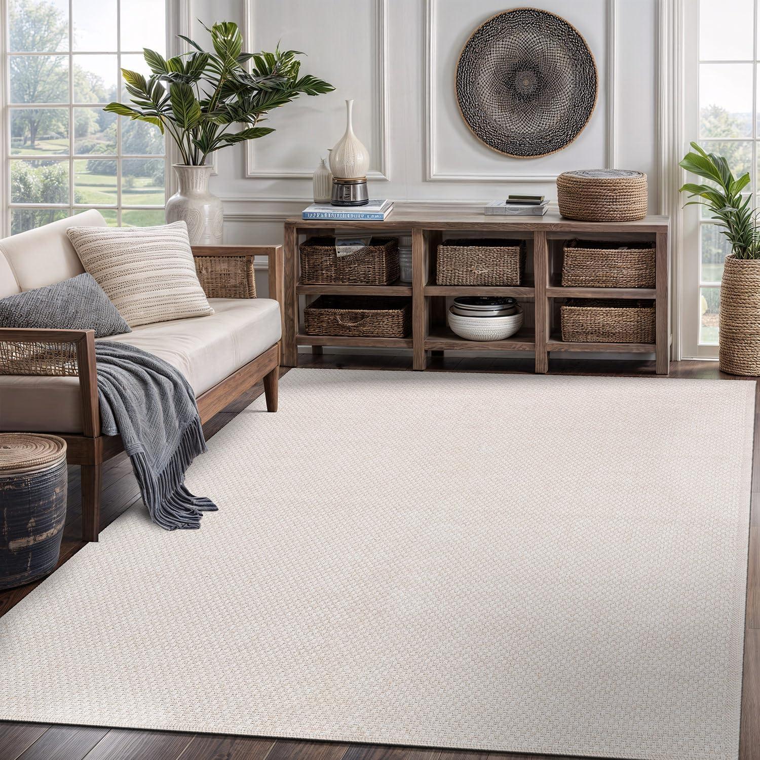 image:imageCAMILSON Easy Jute Rug 5x7 Indoor Outdoor Natural Color Fiber Area Rugs for Living Room Patio and Kitchen Rug Herringbone Seagrass Woven Design EasyCleaning Washable Outside Carpet Alfombras 5 x 7BasketweaveBone