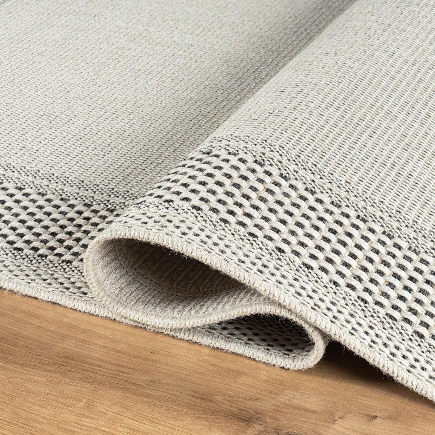image:imageCAMILSON Easy Jute Rug 5x7 Indoor Outdoor Natural Color Fiber Area Rugs for Living Room Patio and Kitchen Rug Herringbone Seagrass Woven Design EasyCleaning Washable Outside Carpet Alfombras 5 x 7BorderedBoneblack
