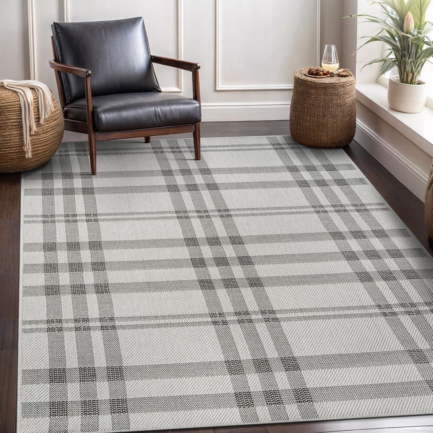 image:imageCAMILSON Easy Jute Rug 5x7 Indoor Outdoor Natural Color Fiber Area Rugs for Living Room Patio and Kitchen Rug Herringbone Seagrass Woven Design EasyCleaning Washable Outside Carpet Alfombras 5 x 7BoxBoneblack
