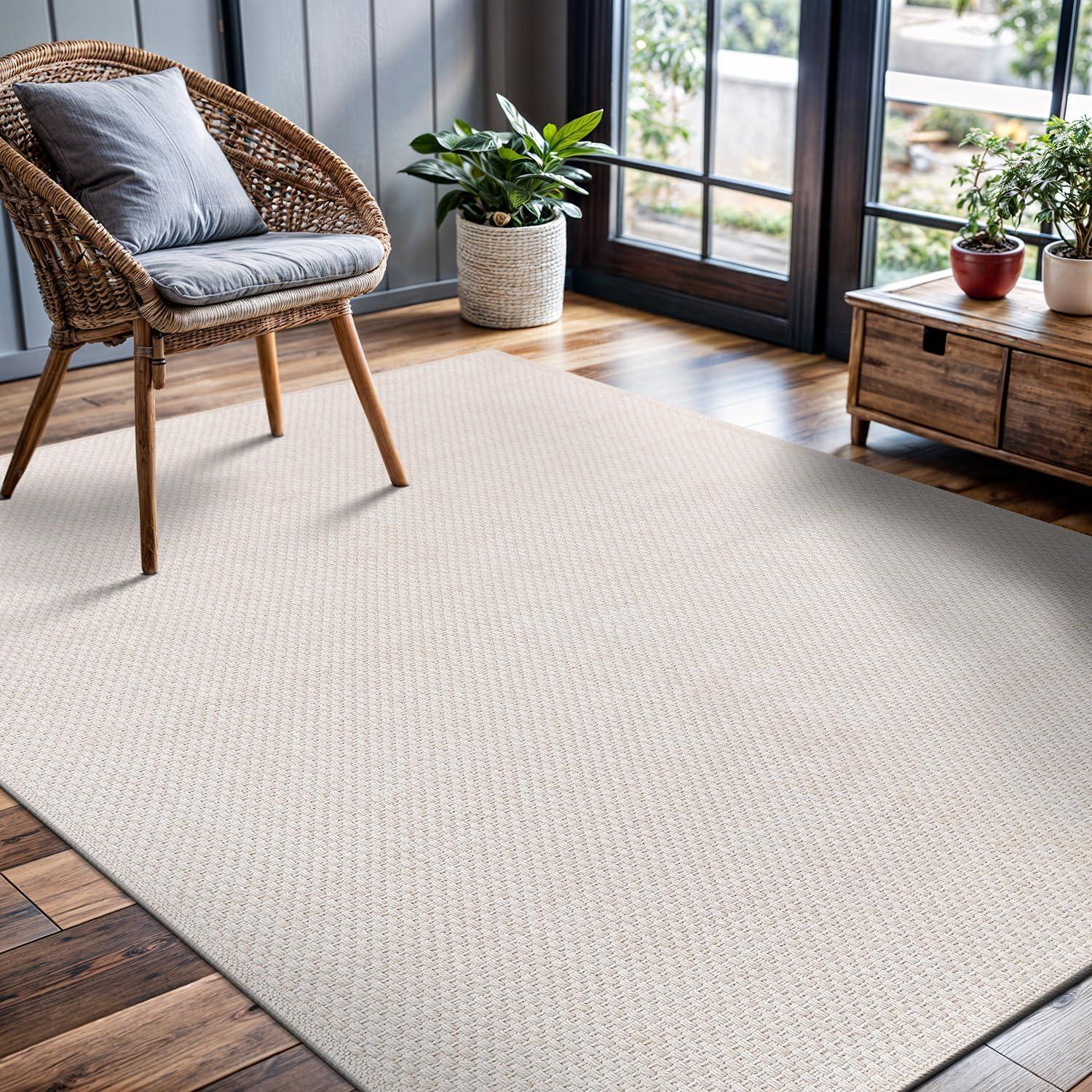 image:imageCAMILSON Easy Jute Rug 5x7 Indoor Outdoor Natural Color Fiber Area Rugs for Living Room Patio and Kitchen Rug Herringbone Seagrass Woven Design EasyCleaning Washable Outside Carpet Alfombras 5 x 7BasketweaveBone