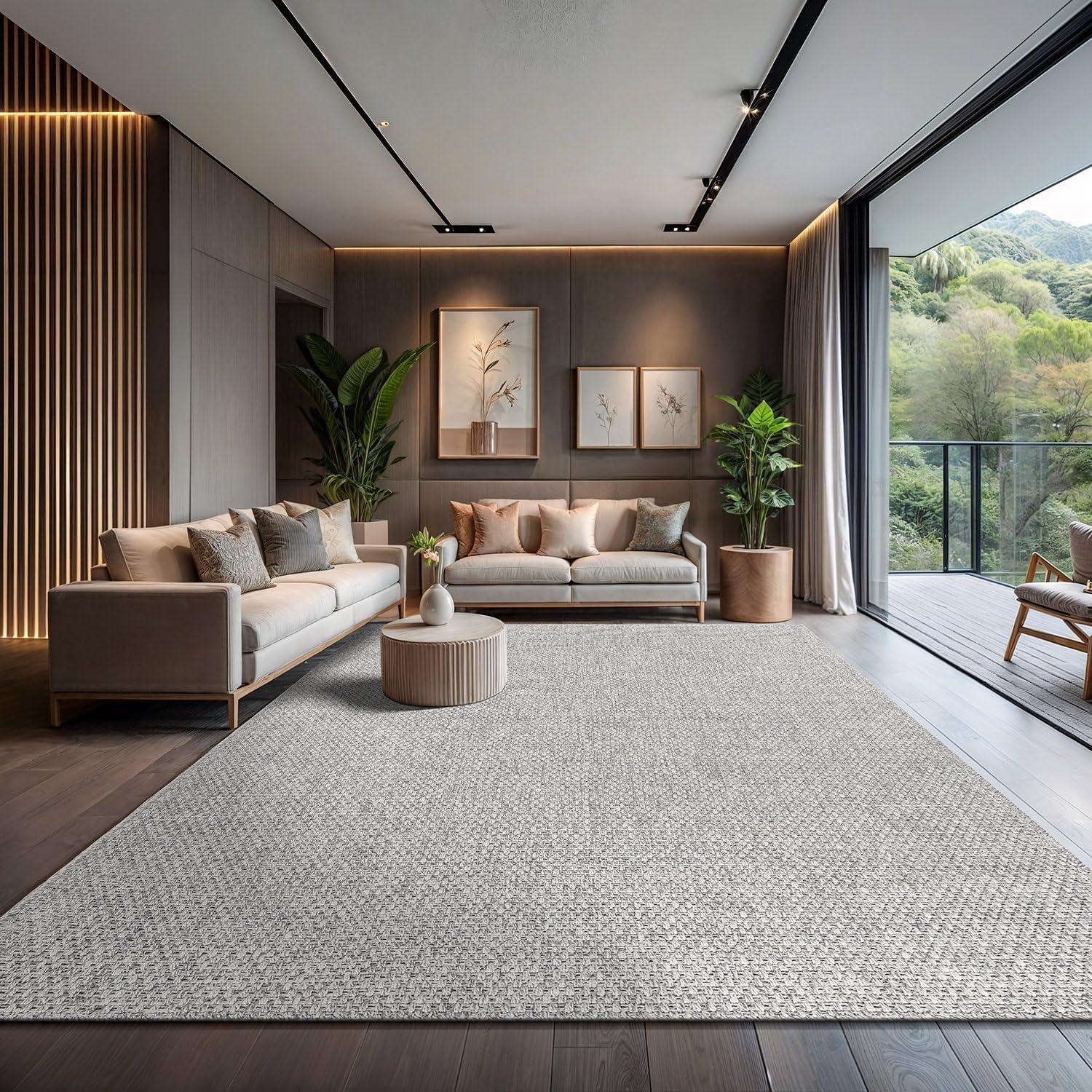 image:imageCAMILSON Easy Jute Rug 5x7 Indoor Outdoor Natural Color Fiber Area Rugs for Living Room Patio and Kitchen Rug Herringbone Seagrass Woven Design EasyCleaning Washable Outside Carpet Alfombras 5 x 7BasketweaveSilver