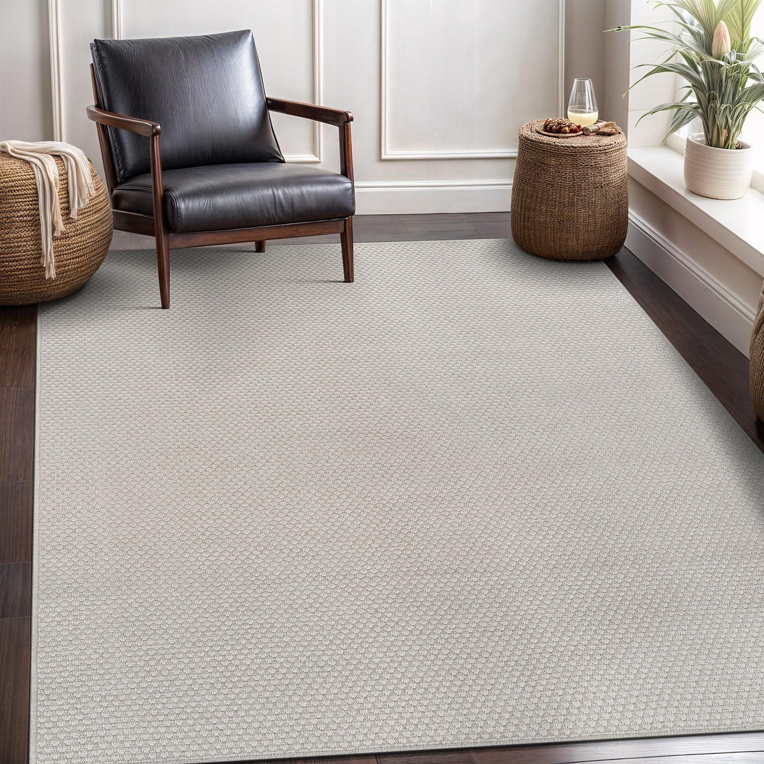 image:imageCAMILSON Easy Jute Rug 5x7 Indoor Outdoor Natural Color Fiber Area Rugs for Living Room Patio and Kitchen Rug Herringbone Seagrass Woven Design EasyCleaning Washable Outside Carpet Alfombras 5 x 7BasketweaveBone