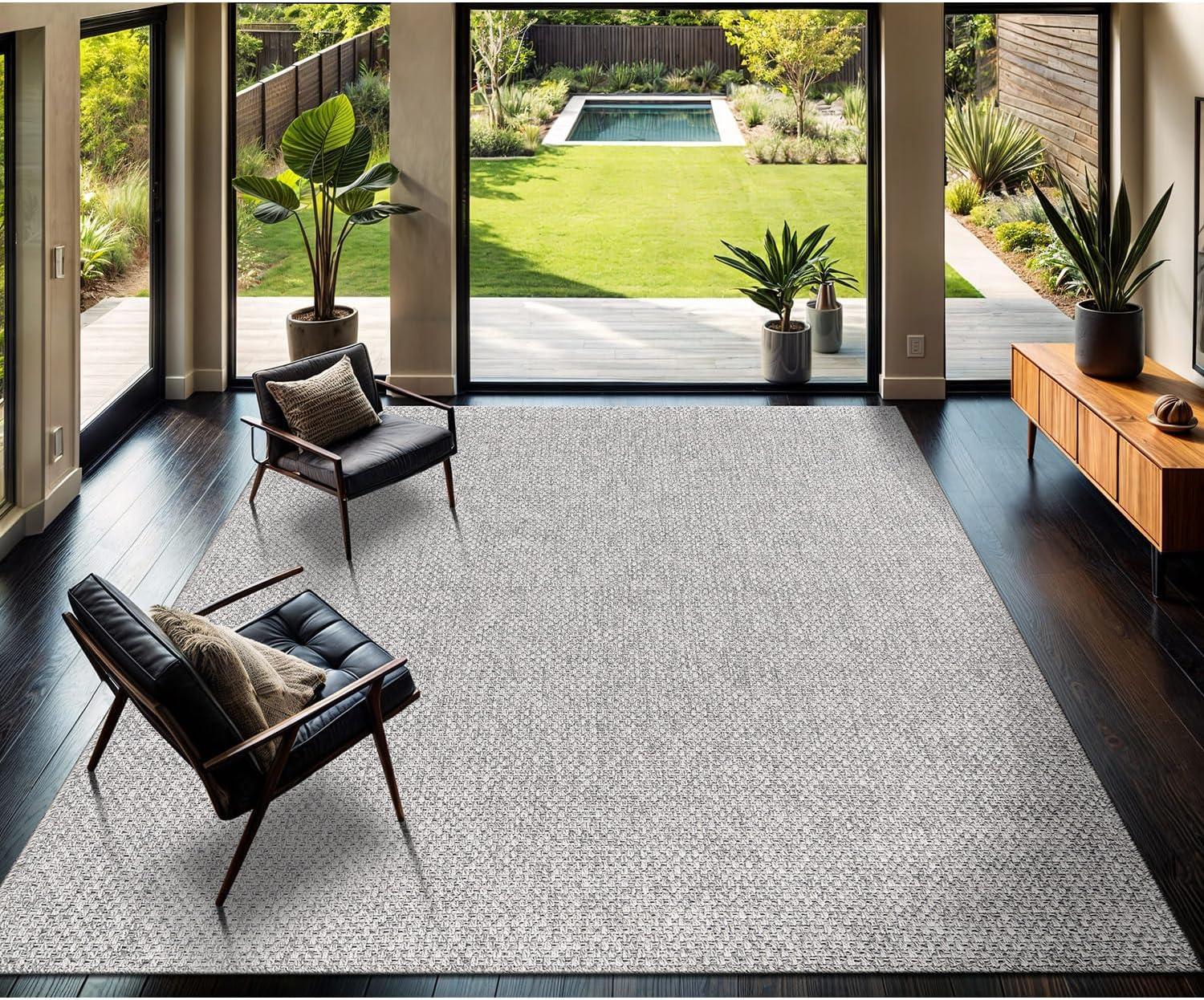 image:imageCAMILSON Easy Jute Rug 5x7 Indoor Outdoor Natural Color Fiber Area Rugs for Living Room Patio and Kitchen Rug Herringbone Seagrass Woven Design EasyCleaning Washable Outside Carpet Alfombras 5 x 7BasketweaveSilver