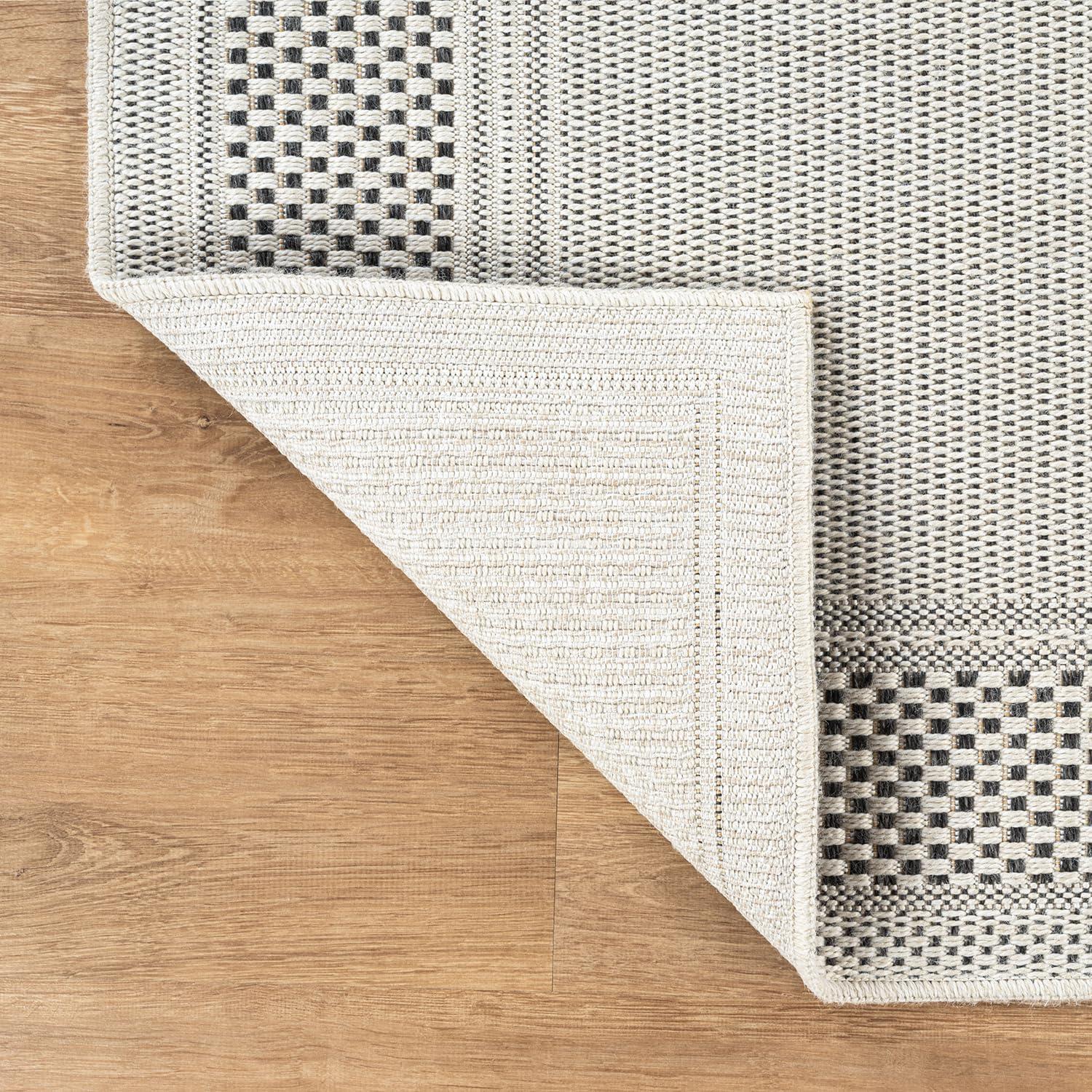 image:imageCAMILSON Easy Jute Rug 5x7 Indoor Outdoor Natural Color Fiber Area Rugs for Living Room Patio and Kitchen Rug Herringbone Seagrass Woven Design EasyCleaning Washable Outside Carpet Alfombras 5 x 7BorderedBoneblack