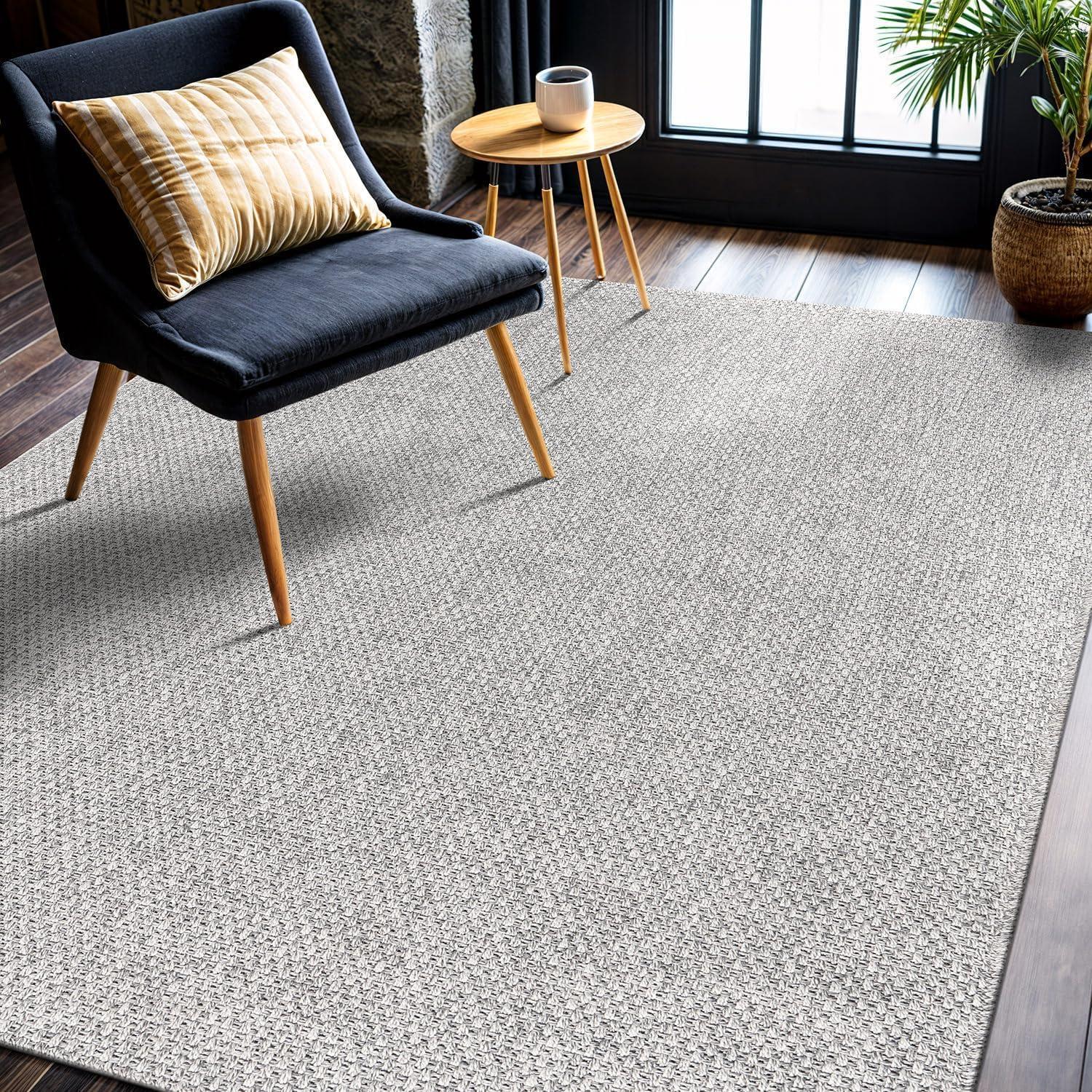 image:imageCAMILSON Easy Jute Rug 5x7 Indoor Outdoor Natural Color Fiber Area Rugs for Living Room Patio and Kitchen Rug Herringbone Seagrass Woven Design EasyCleaning Washable Outside Carpet Alfombras 5 x 7BasketweaveSilver