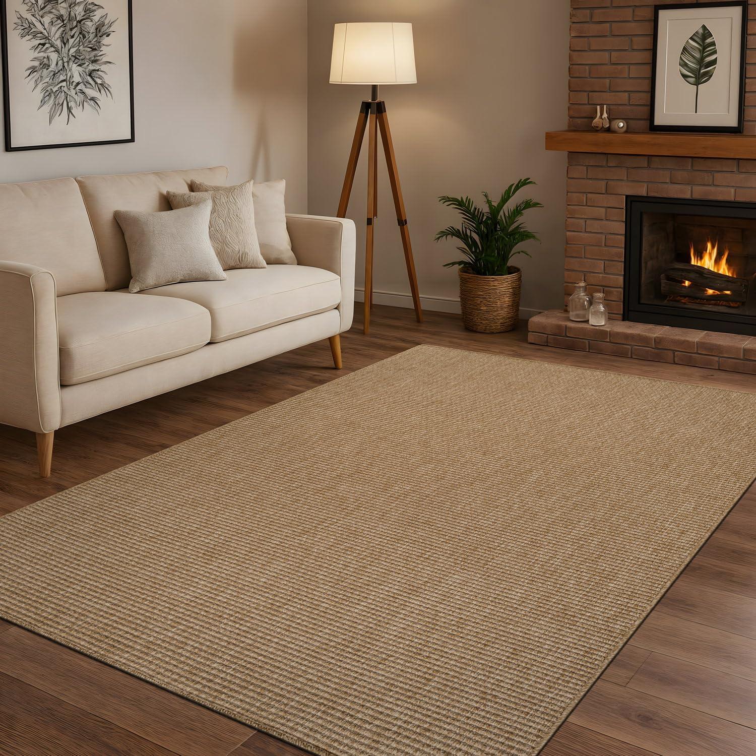 image:imageCAMILSON Easy Jute Rug 5x7 Indoor Outdoor Natural Color Fiber Area Rugs for Living Room Patio and Kitchen Rug Herringbone Seagrass Woven Design EasyCleaning Washable Outside Carpet Alfombras 5 x 7BasketweaveNatural