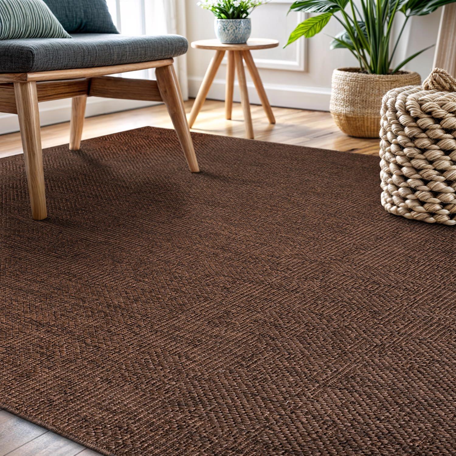 image:imageCAMILSON Easy Jute Rug 5x7 Indoor Outdoor Natural Color Fiber Area Rugs for Living Room Patio and Kitchen Rug Herringbone Seagrass Woven Design EasyCleaning Washable Outside Carpet Alfombras 5 x 7GranulatedBrown