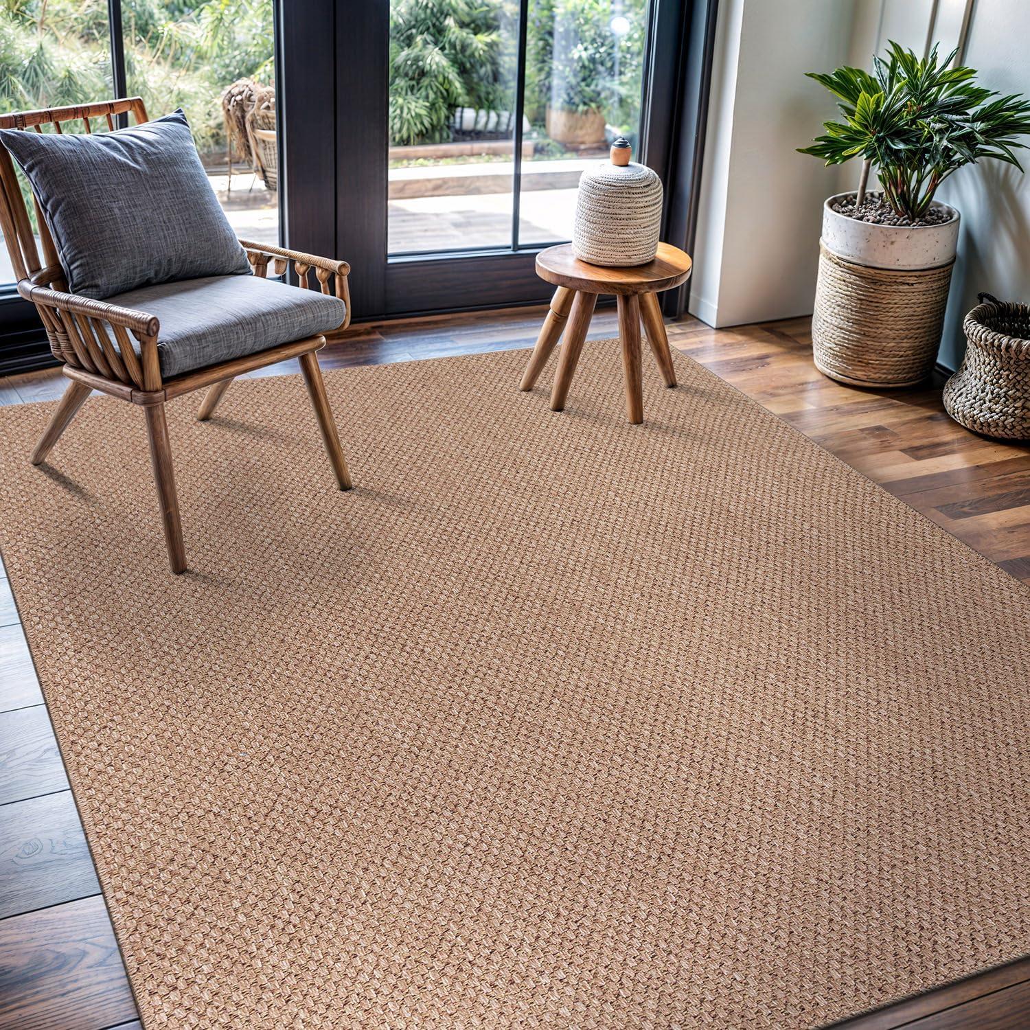 image:imageCAMILSON Easy Jute Rug 5x7 Indoor Outdoor Natural Color Fiber Area Rugs for Living Room Patio and Kitchen Rug Herringbone Seagrass Woven Design EasyCleaning Washable Outside Carpet Alfombras 5 x 7BasketweaveNatural