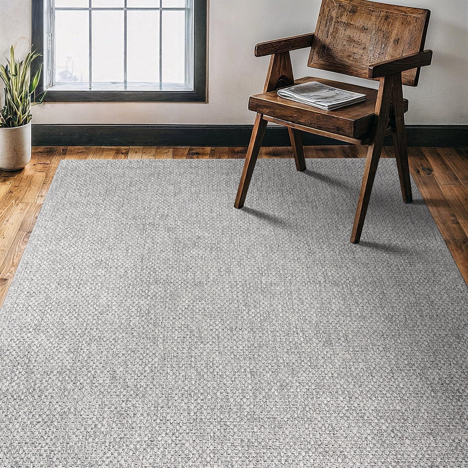image:imageCAMILSON Easy Jute Rug 5x7 Indoor Outdoor Natural Color Fiber Area Rugs for Living Room Patio and Kitchen Rug Herringbone Seagrass Woven Design EasyCleaning Washable Outside Carpet Alfombras 5 x 7BasketweaveSilver