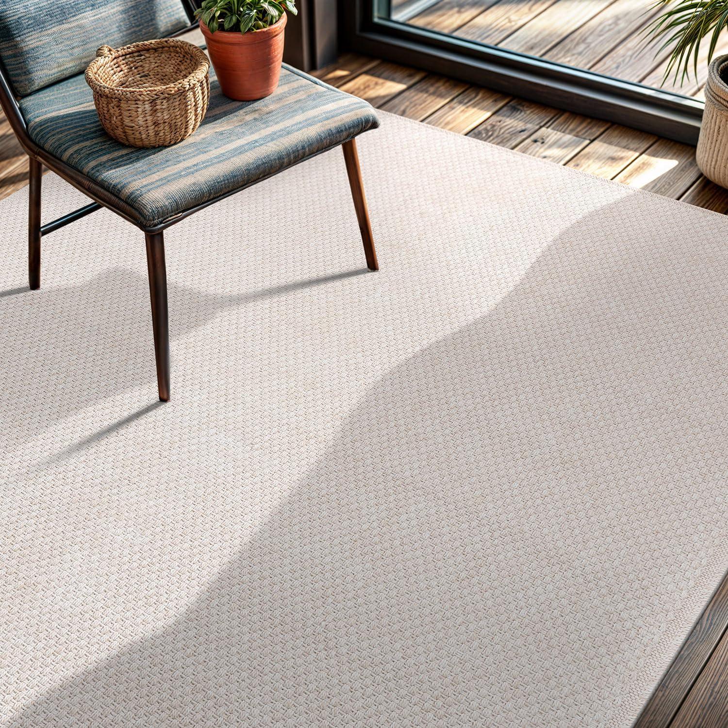 image:imageCAMILSON Easy Jute Rug 5x7 Indoor Outdoor Natural Color Fiber Area Rugs for Living Room Patio and Kitchen Rug Herringbone Seagrass Woven Design EasyCleaning Washable Outside Carpet Alfombras 5 x 7BasketweaveBone