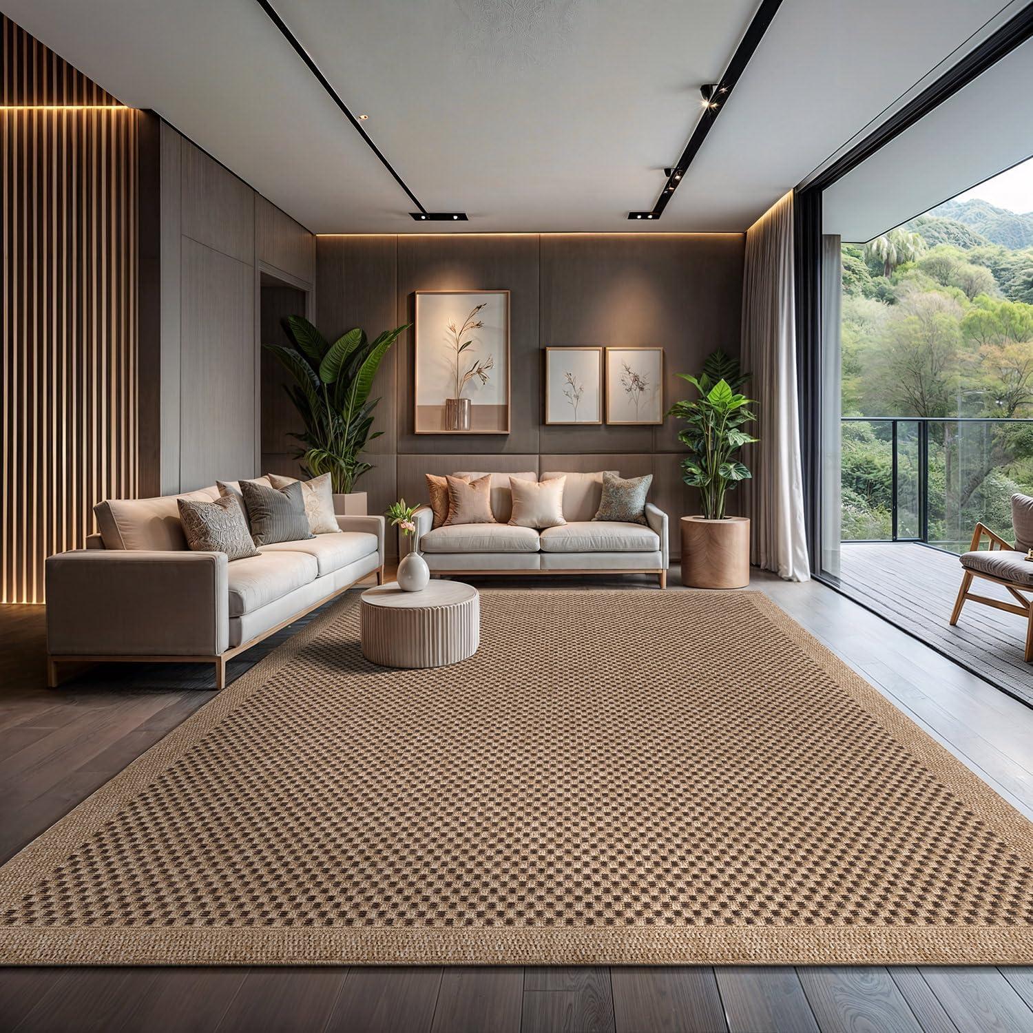image:imageCAMILSON Easy Jute Rug 5x7 Indoor Outdoor Natural Color Fiber Area Rugs for Living Room Patio and Kitchen Rug Herringbone Seagrass Woven Design EasyCleaning Washable Outside Carpet Alfombras 5 x 7CheckeredNatural
