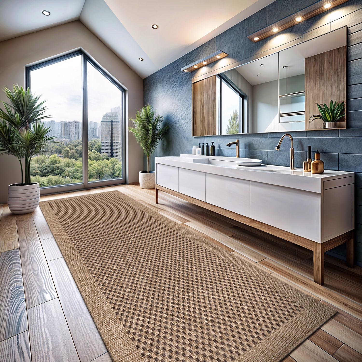 image:imageCAMILSON Easy Jute Rug 5x7 Indoor Outdoor Natural Color Fiber Area Rugs for Living Room Patio and Kitchen Rug Herringbone Seagrass Woven Design EasyCleaning Washable Outside Carpet Alfombras 5 x 7CheckeredNatural