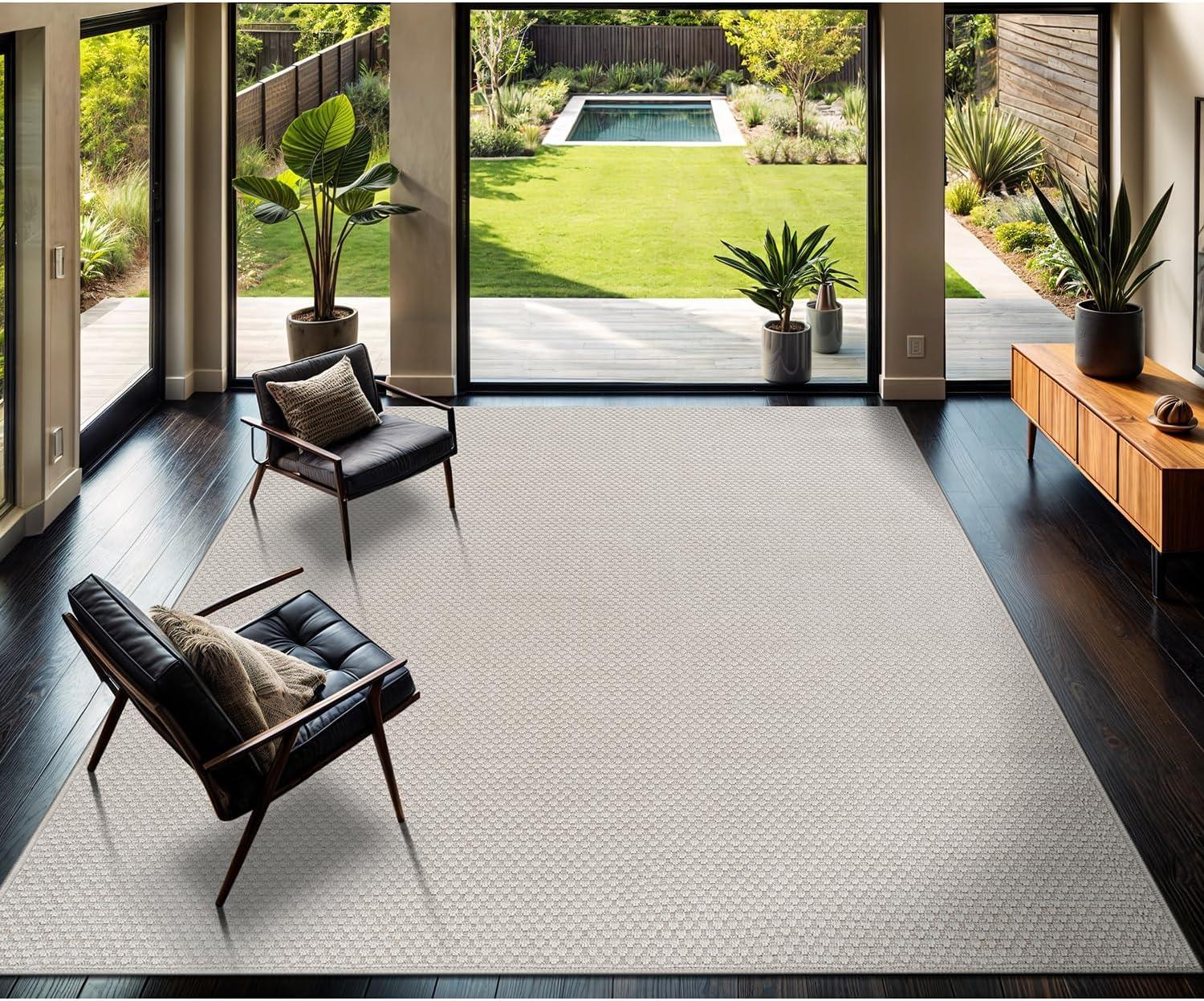 image:imageCAMILSON Easy Jute Rug 5x7 Indoor Outdoor Natural Color Fiber Area Rugs for Living Room Patio and Kitchen Rug Herringbone Seagrass Woven Design EasyCleaning Washable Outside Carpet Alfombras 5 x 7BasketweaveBone