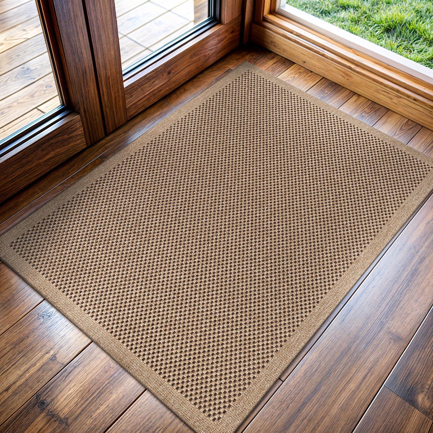 image:imageCAMILSON Easy Jute Rug 5x7 Indoor Outdoor Natural Color Fiber Area Rugs for Living Room Patio and Kitchen Rug Herringbone Seagrass Woven Design EasyCleaning Washable Outside Carpet Alfombras 5 x 7CheckeredNatural