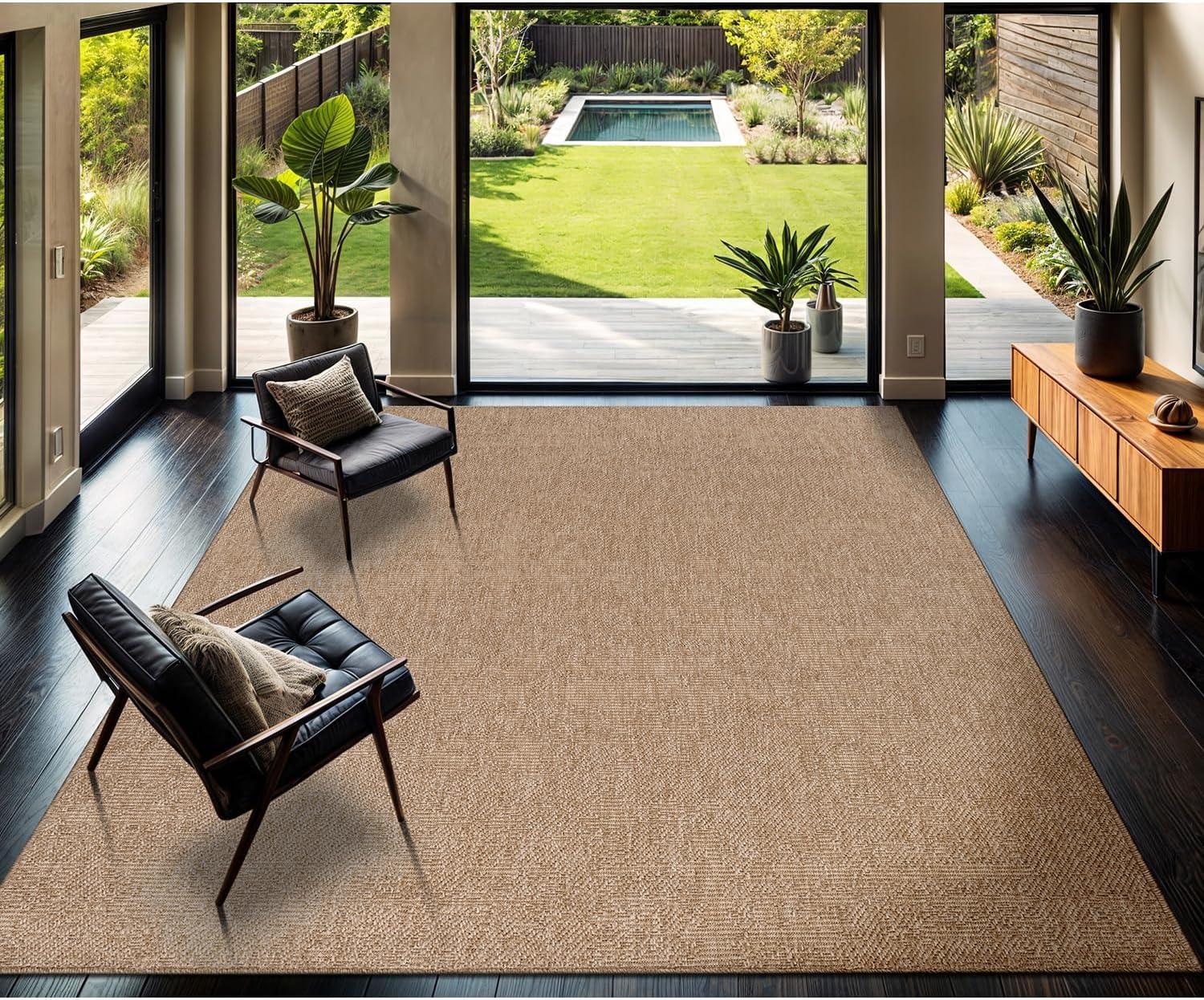 image:imageCAMILSON Easy Jute Rug 5x7 Indoor Outdoor Natural Color Fiber Area Rugs for Living Room Patio and Kitchen Rug Herringbone Seagrass Woven Design EasyCleaning Washable Outside Carpet Alfombras 5 x 7GranulatedNatural
