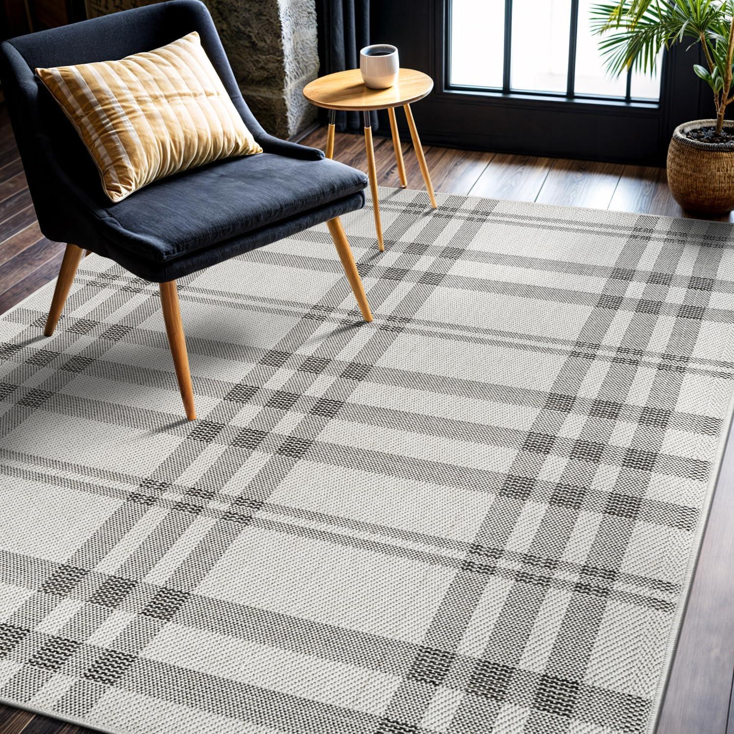 image:imageCAMILSON Easy Jute Rug 5x7 Indoor Outdoor Natural Color Fiber Area Rugs for Living Room Patio and Kitchen Rug Herringbone Seagrass Woven Design EasyCleaning Washable Outside Carpet Alfombras 5 x 7BoxBoneblack