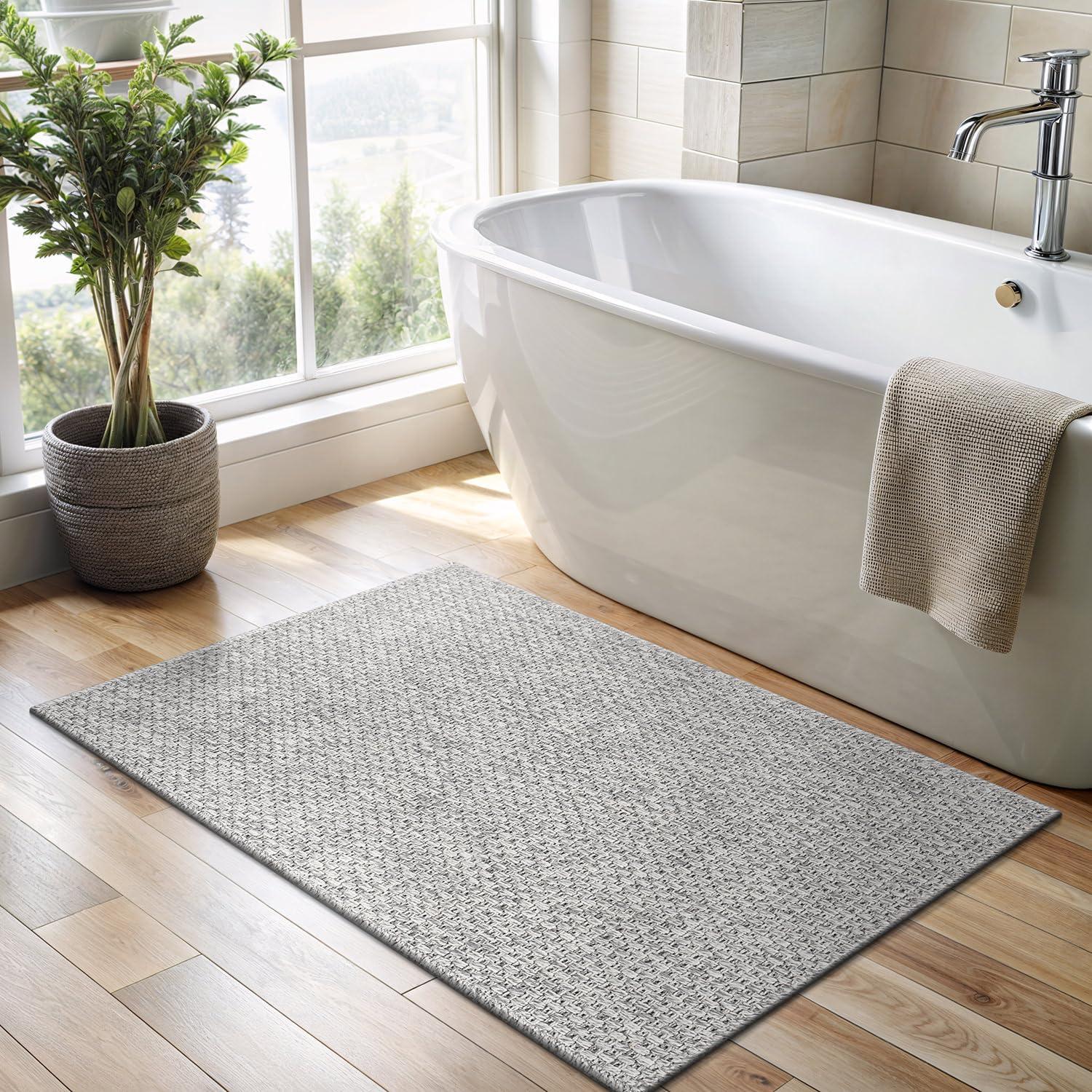 image:imageCAMILSON Easy Jute Rug 5x7 Indoor Outdoor Natural Color Fiber Area Rugs for Living Room Patio and Kitchen Rug Herringbone Seagrass Woven Design EasyCleaning Washable Outside Carpet Alfombras 5 x 7BasketweaveSilver