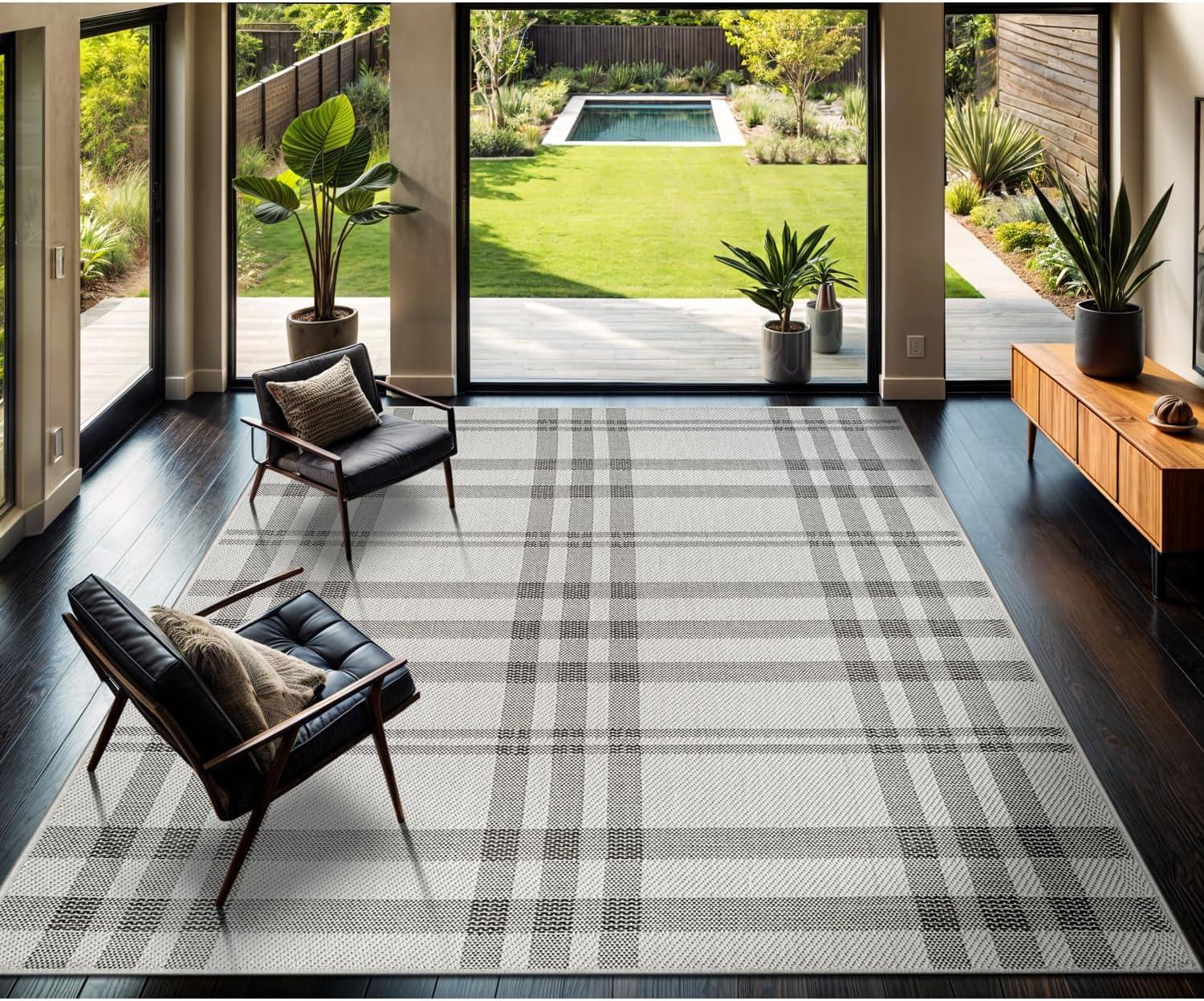 image:imageCAMILSON Easy Jute Rug 5x7 Indoor Outdoor Natural Color Fiber Area Rugs for Living Room Patio and Kitchen Rug Herringbone Seagrass Woven Design EasyCleaning Washable Outside Carpet Alfombras 5 x 7BoxBoneblack