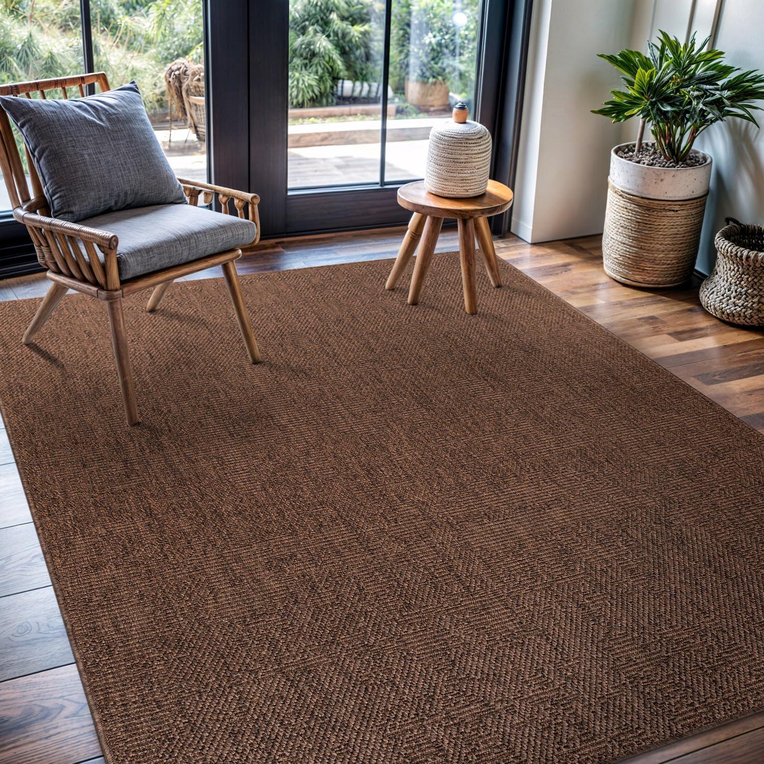 image:imageCAMILSON Easy Jute Rug 5x7 Indoor Outdoor Natural Color Fiber Area Rugs for Living Room Patio and Kitchen Rug Herringbone Seagrass Woven Design EasyCleaning Washable Outside Carpet Alfombras 5 x 7GranulatedBrown