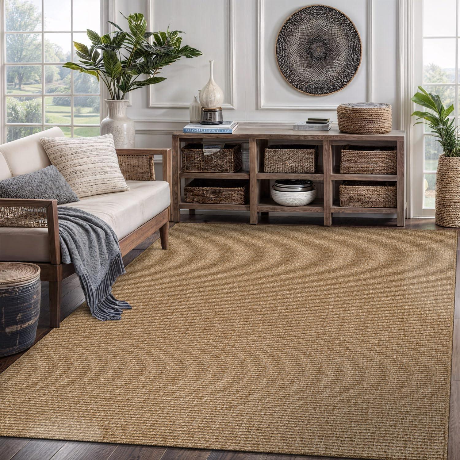 image:imageCAMILSON Easy Jute Rug 5x7 Indoor Outdoor Natural Color Fiber Area Rugs for Living Room Patio and Kitchen Rug Herringbone Seagrass Woven Design EasyCleaning Washable Outside Carpet Alfombras 5 x 7BasketweaveNatural