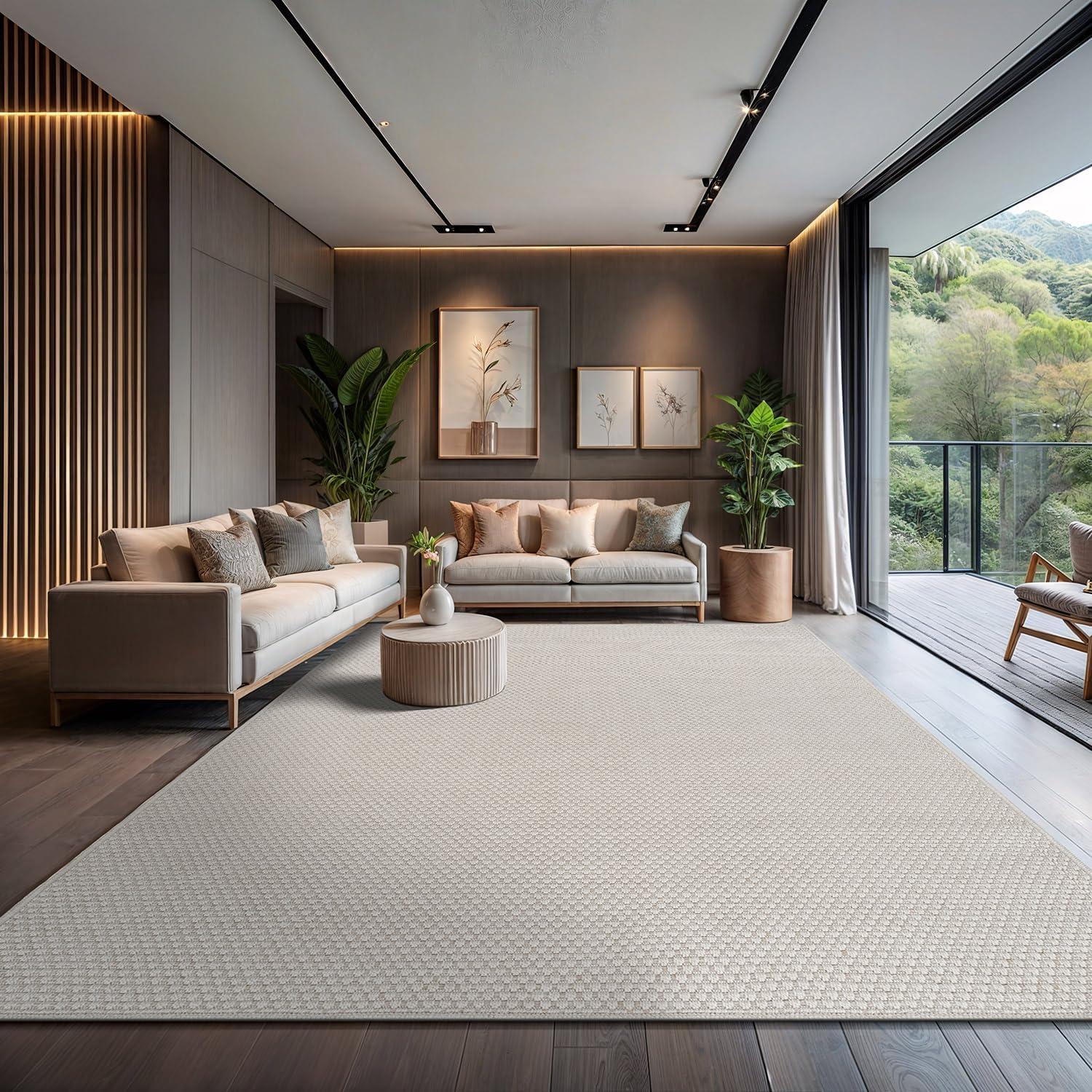 image:imageCAMILSON Easy Jute Rug 5x7 Indoor Outdoor Natural Color Fiber Area Rugs for Living Room Patio and Kitchen Rug Herringbone Seagrass Woven Design EasyCleaning Washable Outside Carpet Alfombras 5 x 7BasketweaveBone