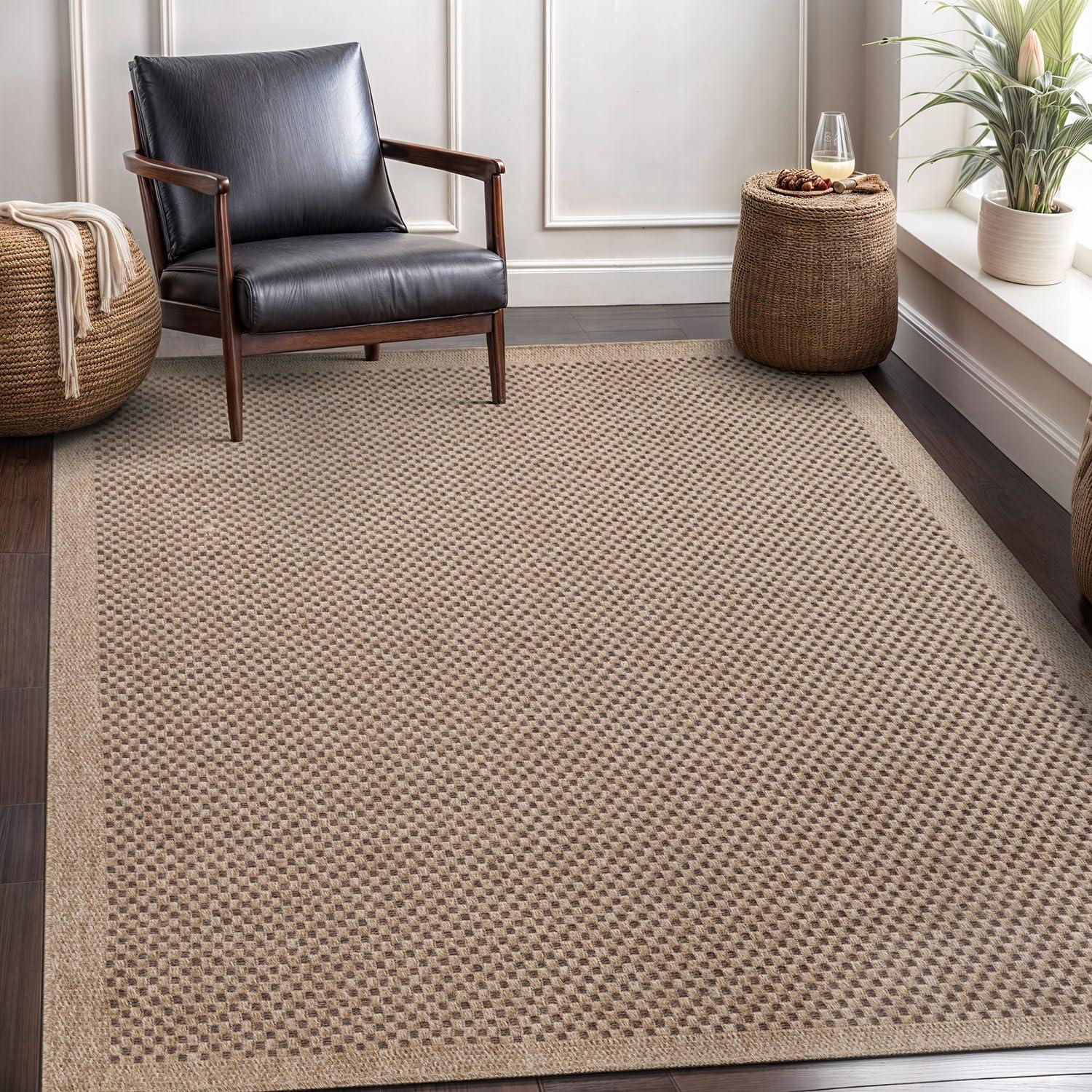 image:imageCAMILSON Easy Jute Rug 5x7 Indoor Outdoor Natural Color Fiber Area Rugs for Living Room Patio and Kitchen Rug Herringbone Seagrass Woven Design EasyCleaning Washable Outside Carpet Alfombras 5 x 7CheckeredNatural