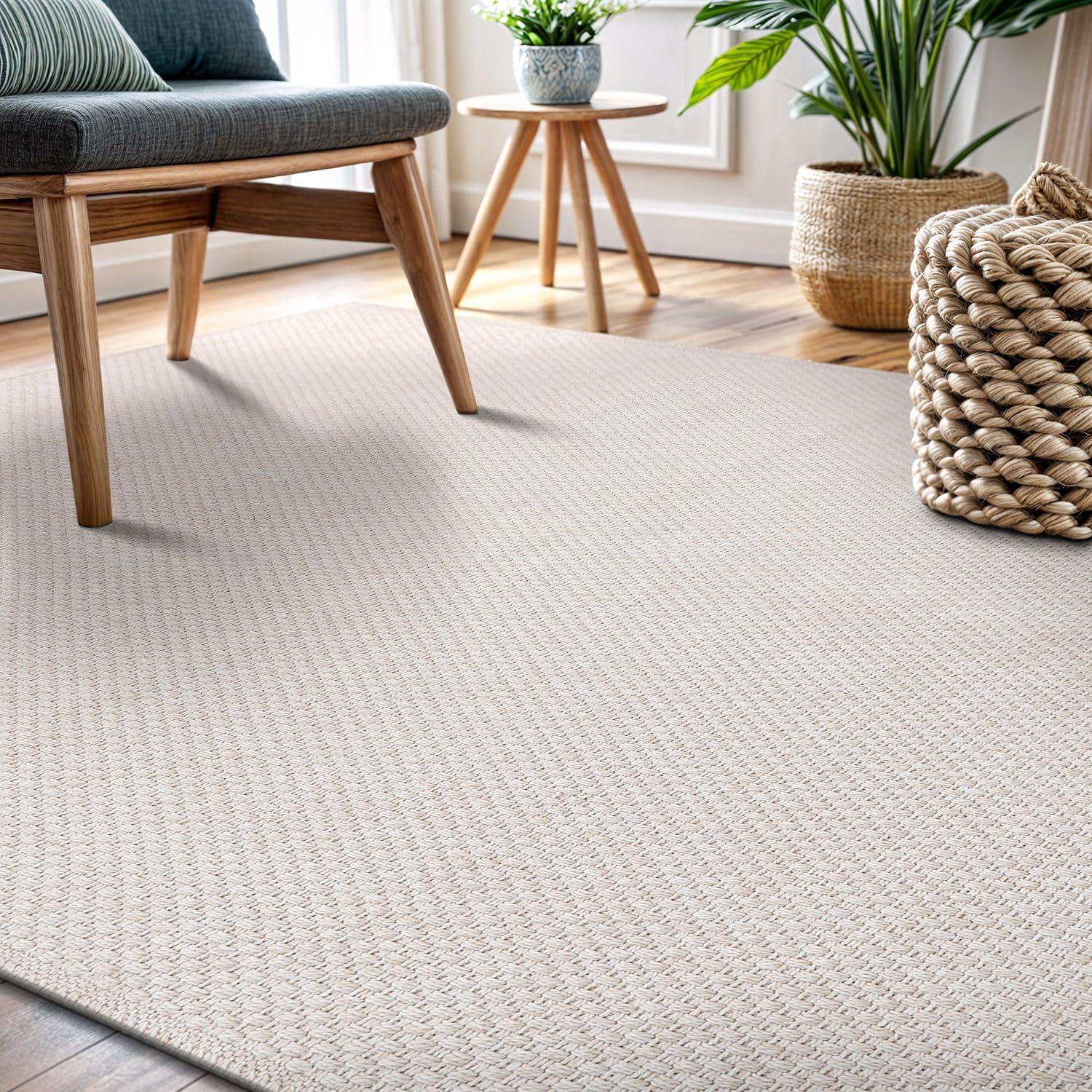 image:imageCAMILSON Easy Jute Rug 5x7 Indoor Outdoor Natural Color Fiber Area Rugs for Living Room Patio and Kitchen Rug Herringbone Seagrass Woven Design EasyCleaning Washable Outside Carpet Alfombras 5 x 7BasketweaveBone
