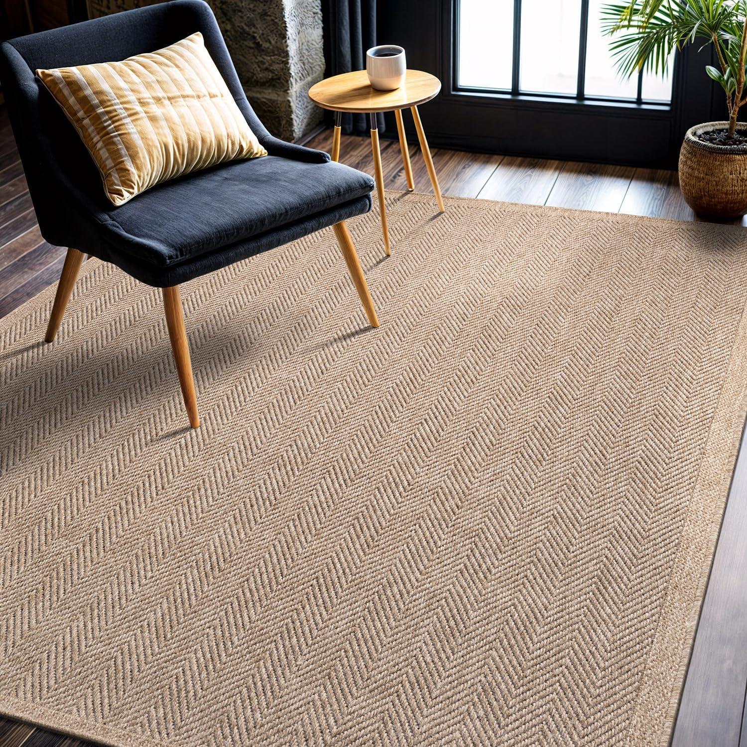 image:imageCAMILSON Easy Jute Rug 5x7 Indoor Outdoor Natural Color Fiber Area Rugs for Living Room Patio and Kitchen Rug Herringbone Seagrass Woven Design EasyCleaning Washable Outside Carpet Alfombras 5 x 7HerringboneNatural