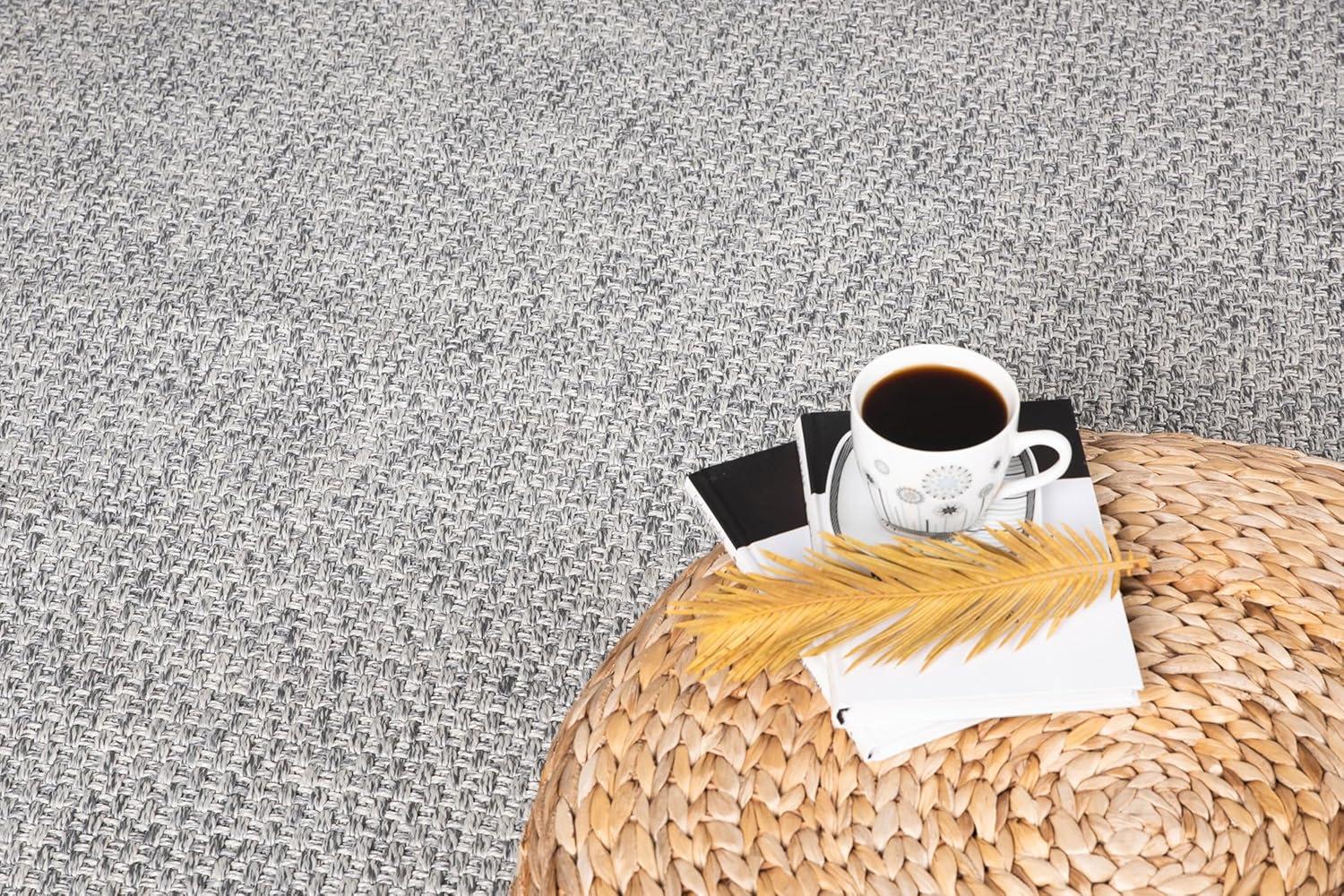 image:imageCAMILSON Easy Jute Rug 5x7 Indoor Outdoor Natural Color Fiber Area Rugs for Living Room Patio and Kitchen Rug Herringbone Seagrass Woven Design EasyCleaning Washable Outside Carpet Alfombras 5 x 7BasketweaveSilver