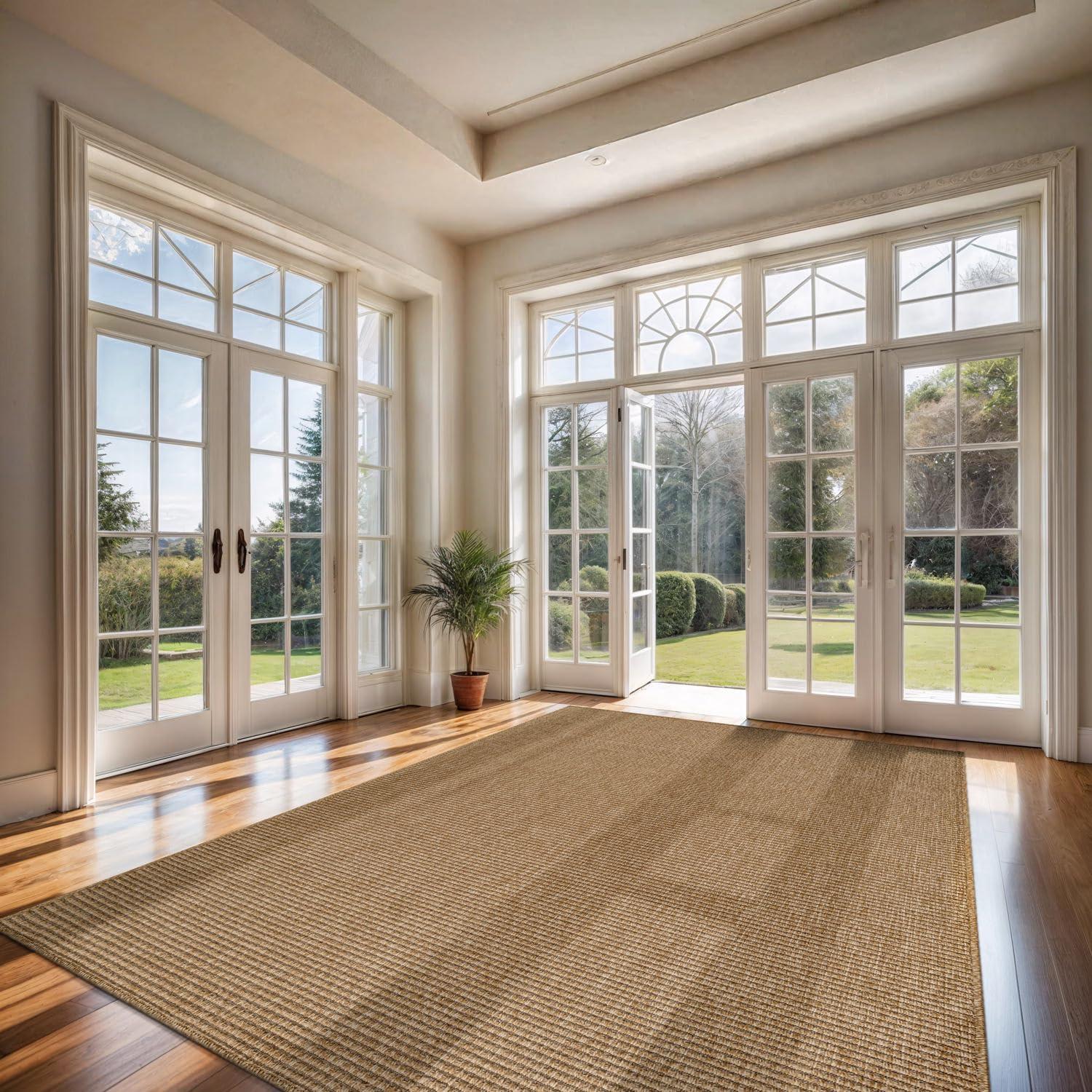image:imageCAMILSON Easy Jute Rug 5x7 Indoor Outdoor Natural Color Fiber Area Rugs for Living Room Patio and Kitchen Rug Herringbone Seagrass Woven Design EasyCleaning Washable Outside Carpet Alfombras 5 x 7BasketweaveNatural