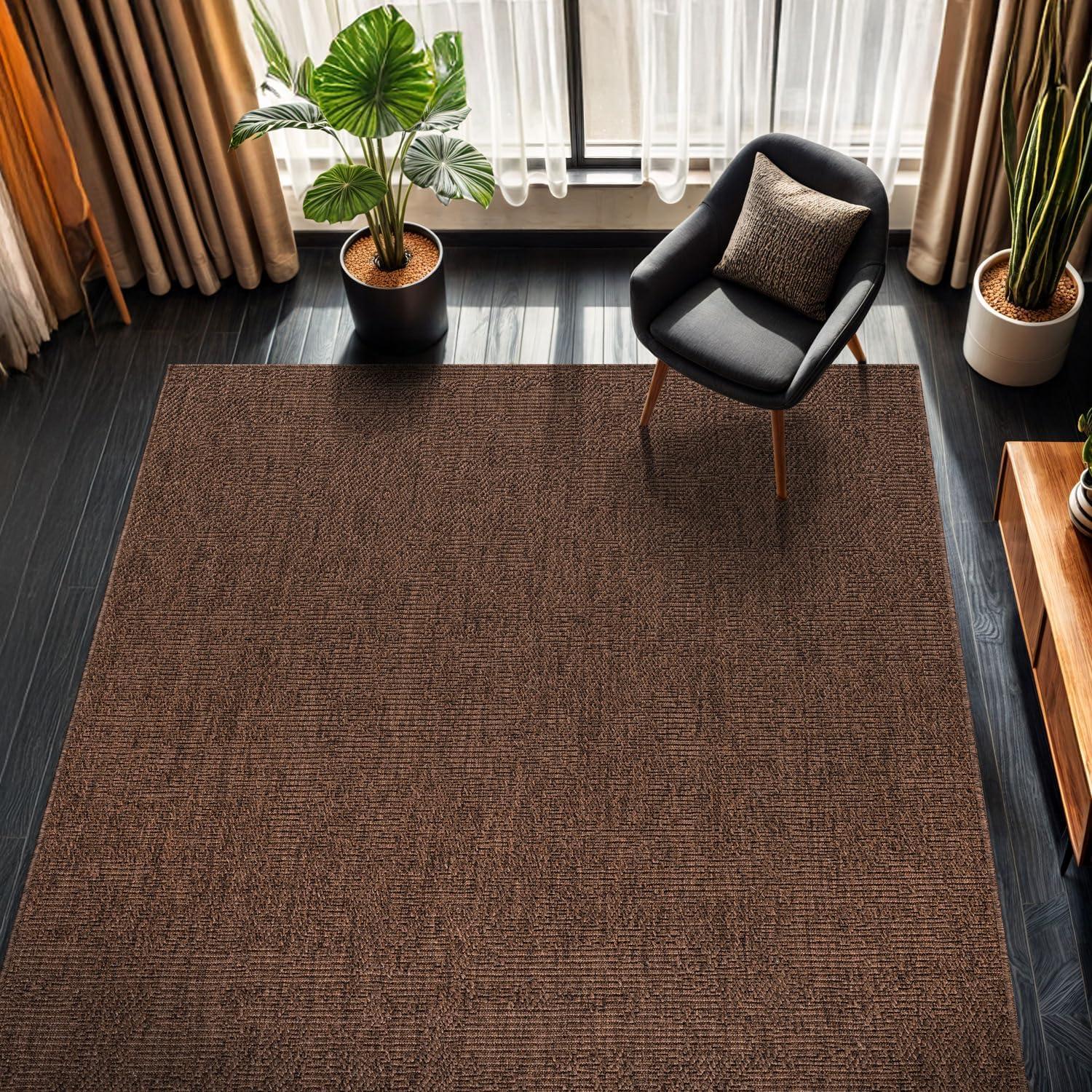 image:imageCAMILSON Easy Jute Rug 5x7 Indoor Outdoor Natural Color Fiber Area Rugs for Living Room Patio and Kitchen Rug Herringbone Seagrass Woven Design EasyCleaning Washable Outside Carpet Alfombras 5 x 7GranulatedBrown