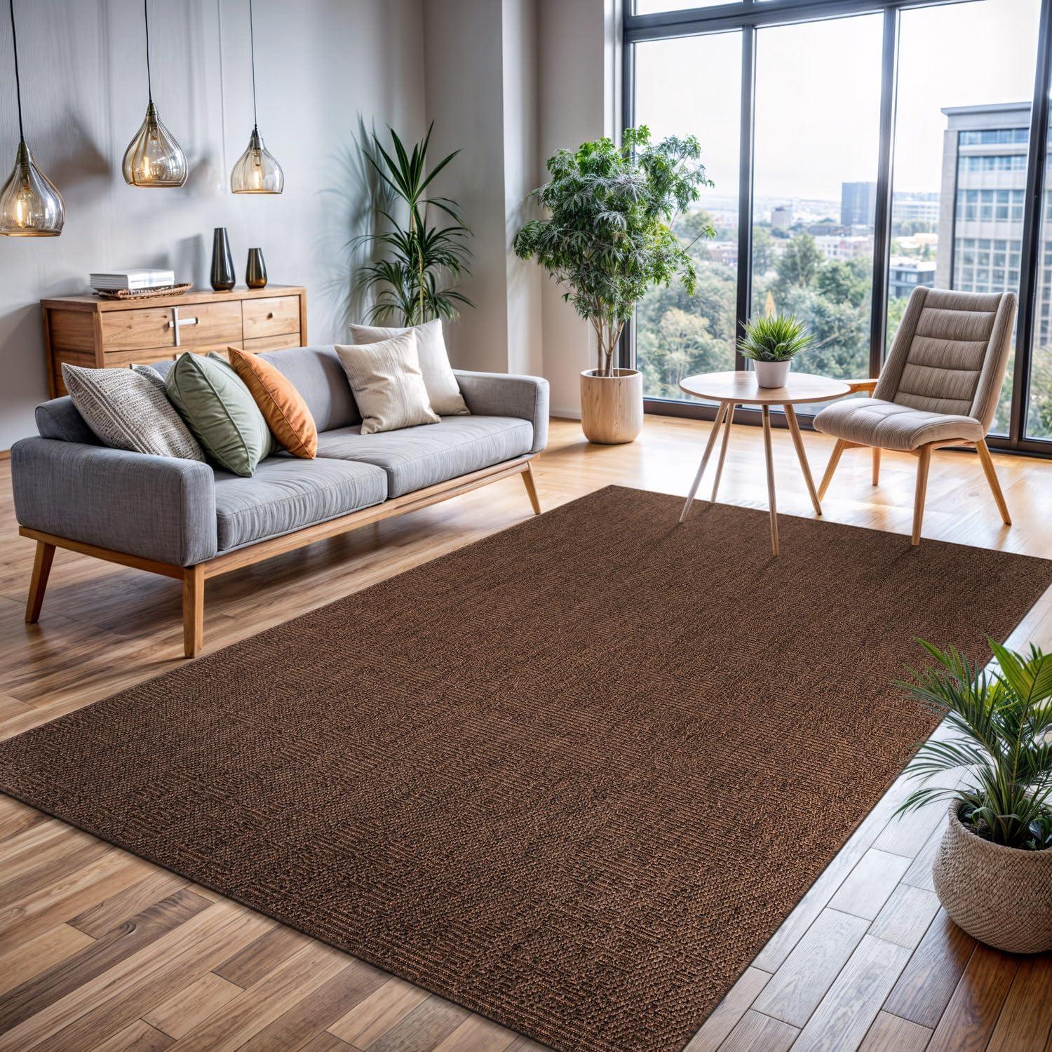 image:imageCAMILSON Easy Jute Rug 5x7 Indoor Outdoor Natural Color Fiber Area Rugs for Living Room Patio and Kitchen Rug Herringbone Seagrass Woven Design EasyCleaning Washable Outside Carpet Alfombras 5 x 7GranulatedBrown