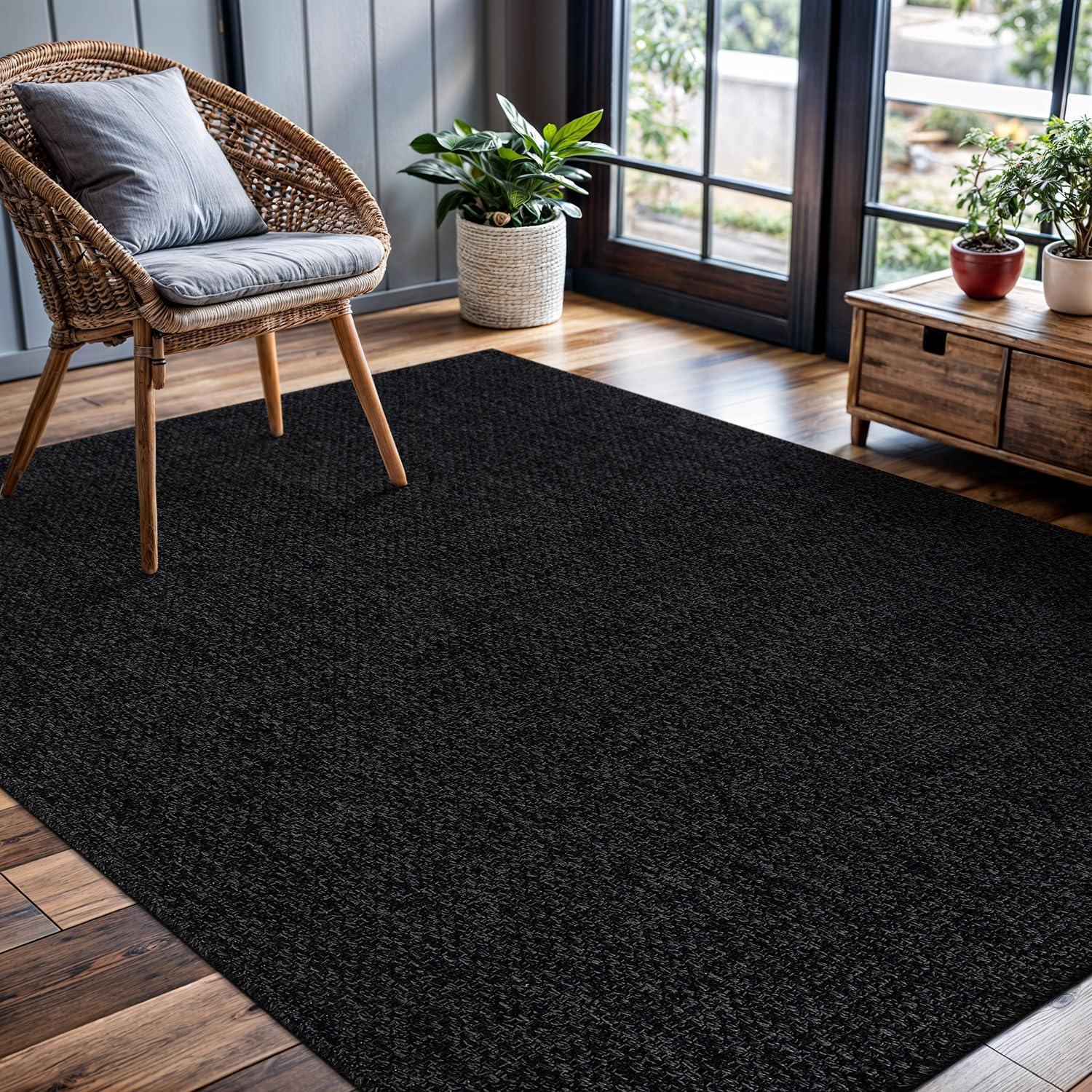 image:imageCAMILSON Easy Jute Rug 5x7 Indoor Outdoor Natural Color Fiber Area Rugs for Living Room Patio and Kitchen Rug Herringbone Seagrass Woven Design EasyCleaning Washable Outside Carpet Alfombras 5 x 7BasketweaveAnthracite